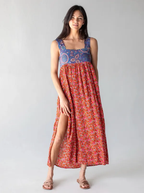 Tricia Maxi Dress - Blue Red Ditsy sold by NATURAL LIFE