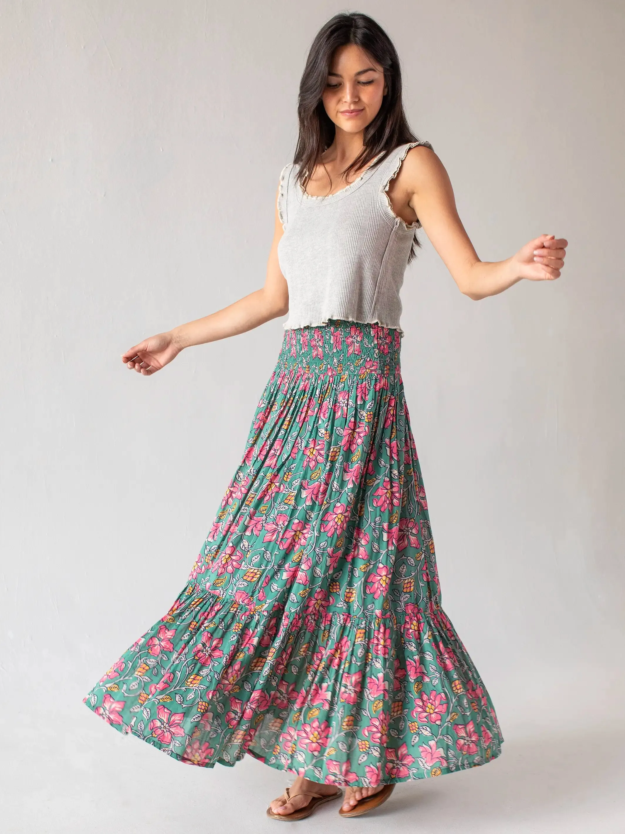 Flora Cotton Convertible Maxi Skirt - Light Blue Pink Lilies sold by NATURAL LIFE
