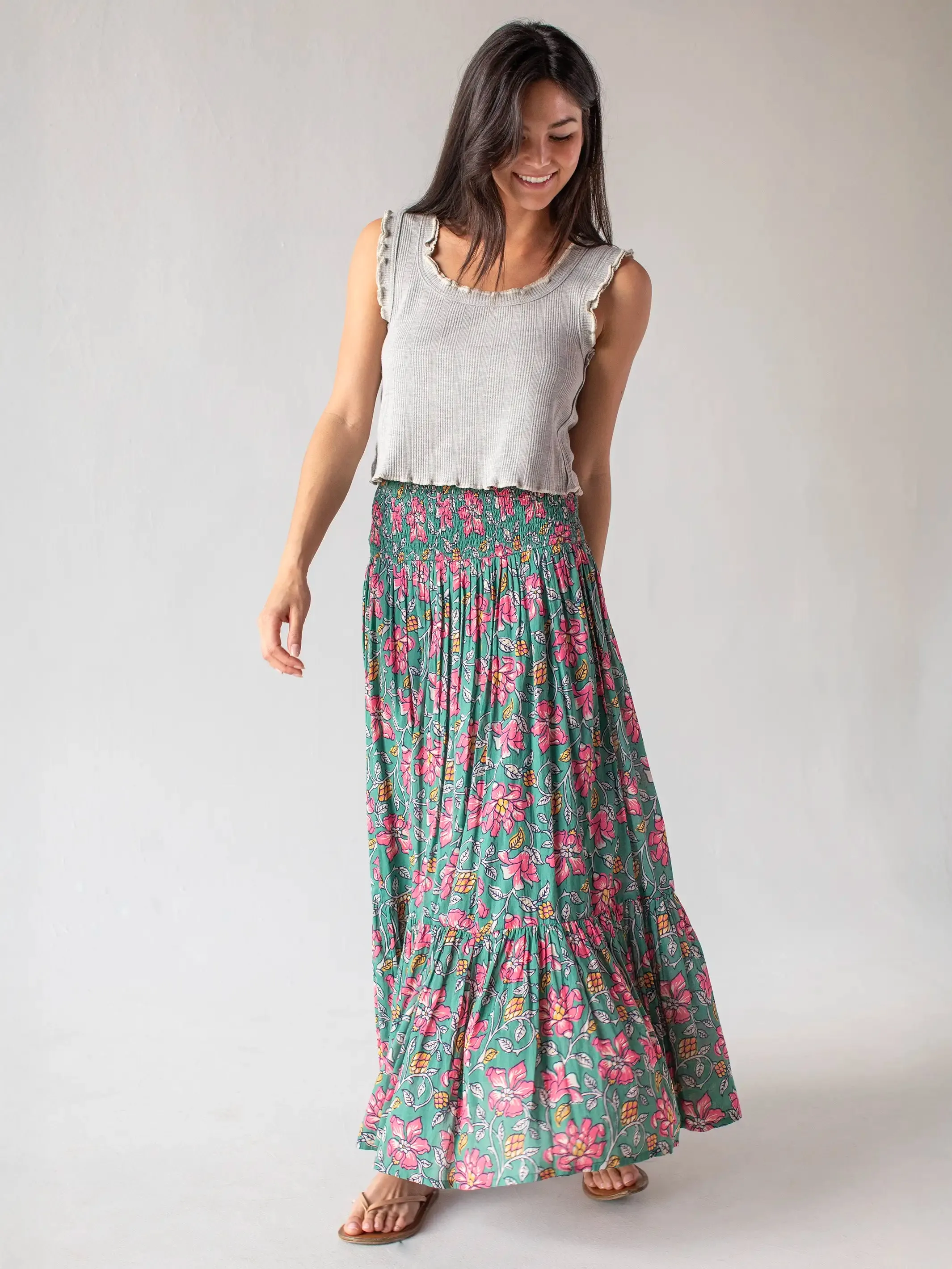 Flora Cotton Convertible Maxi Skirt - Light Blue Pink Lilies sold by NATURAL LIFE product image thumbnail 4