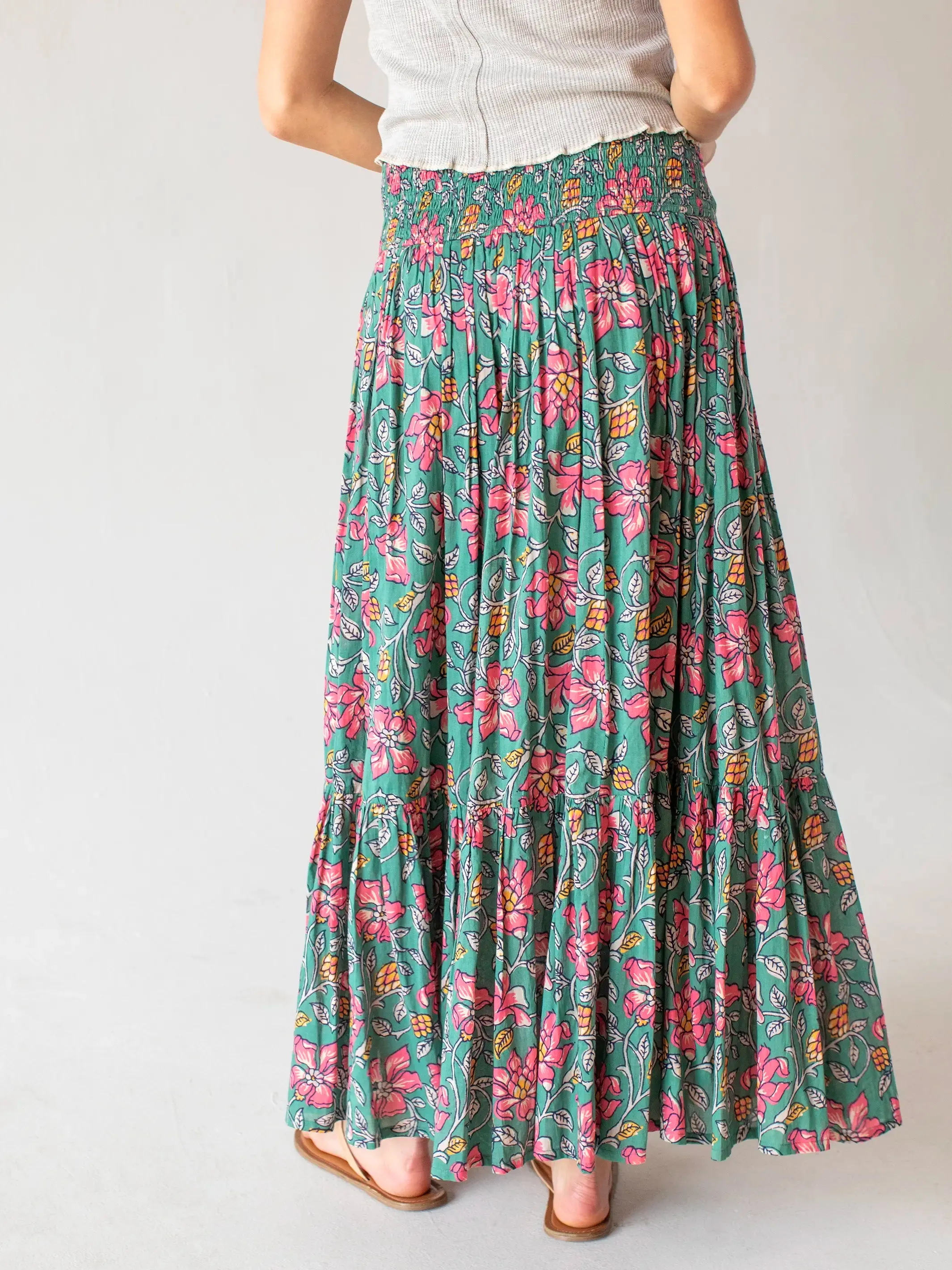 Flora Cotton Convertible Maxi Skirt - Light Blue Pink Lilies sold by NATURAL LIFE product image thumbnail 3