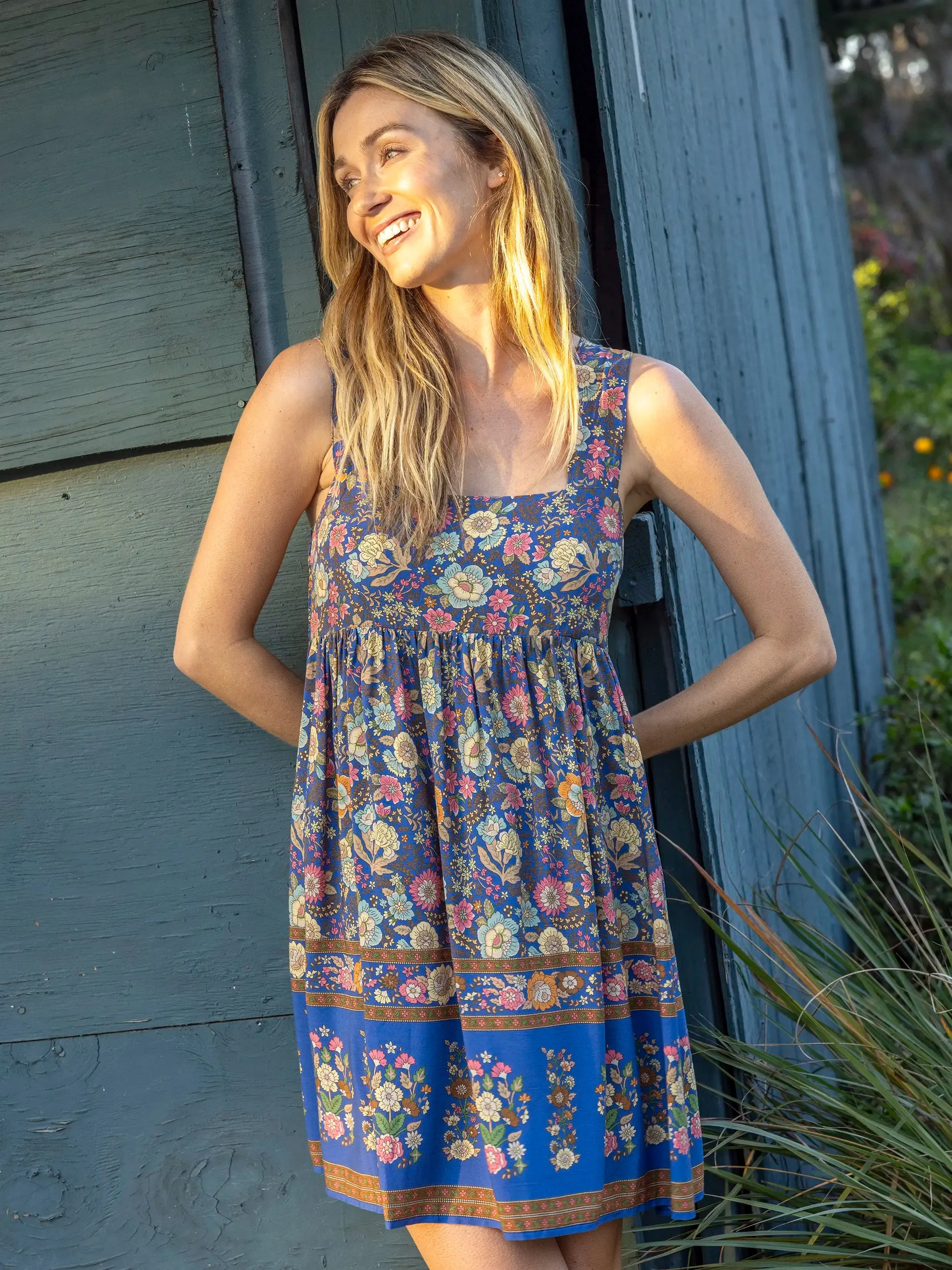 Tricia Mini Dress - Blue Yellow Roses sold by NATURAL LIFE