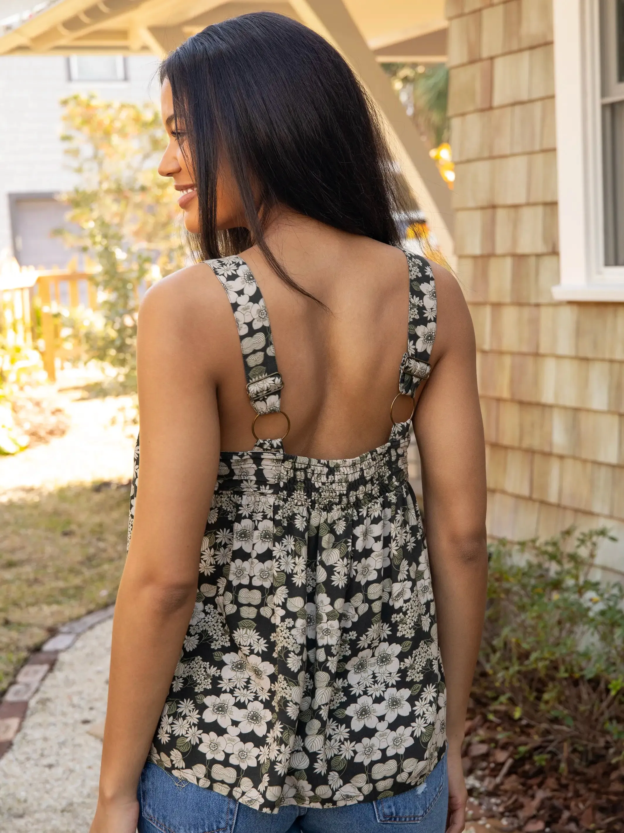 Kate Pleated Tank Top - Black White Floral sold by NATURAL LIFE product image thumbnail 3