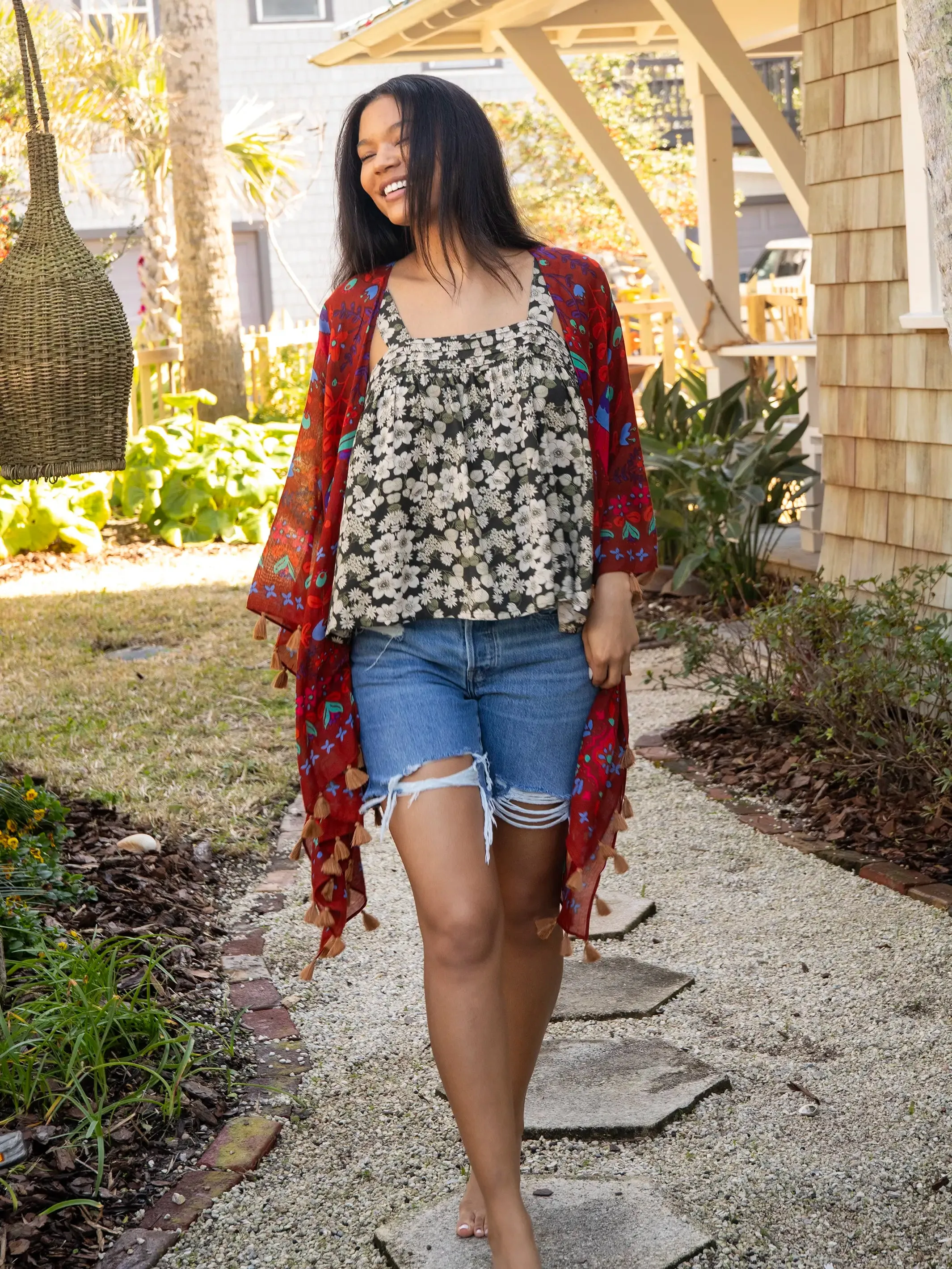 Kate Pleated Tank Top - Black White Floral sold by NATURAL LIFE product image thumbnail 4