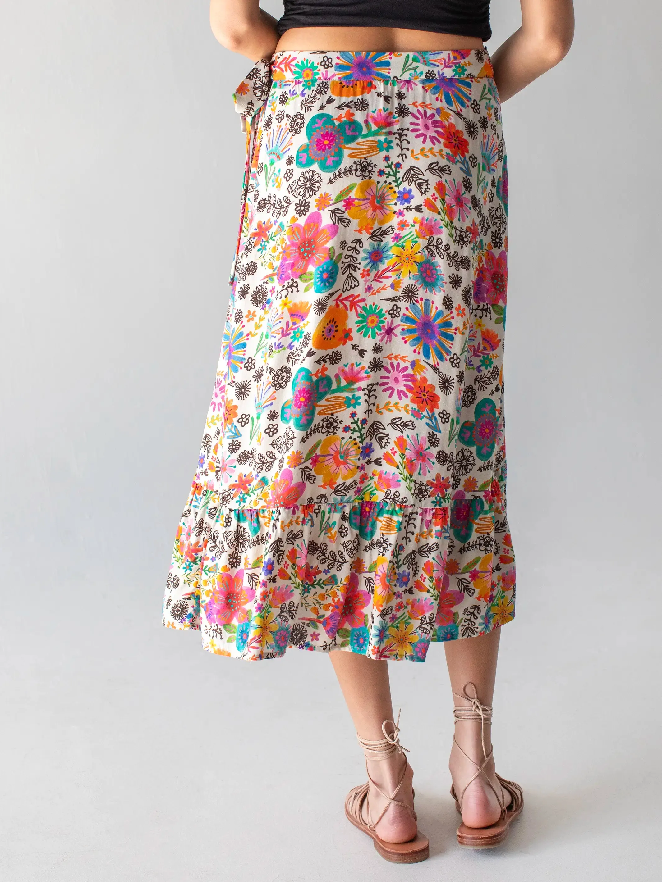 Sabrina Ruffle Wrap Skirt - Rainbow Watercolor Blossoms sold by NATURAL LIFE product image thumbnail 3