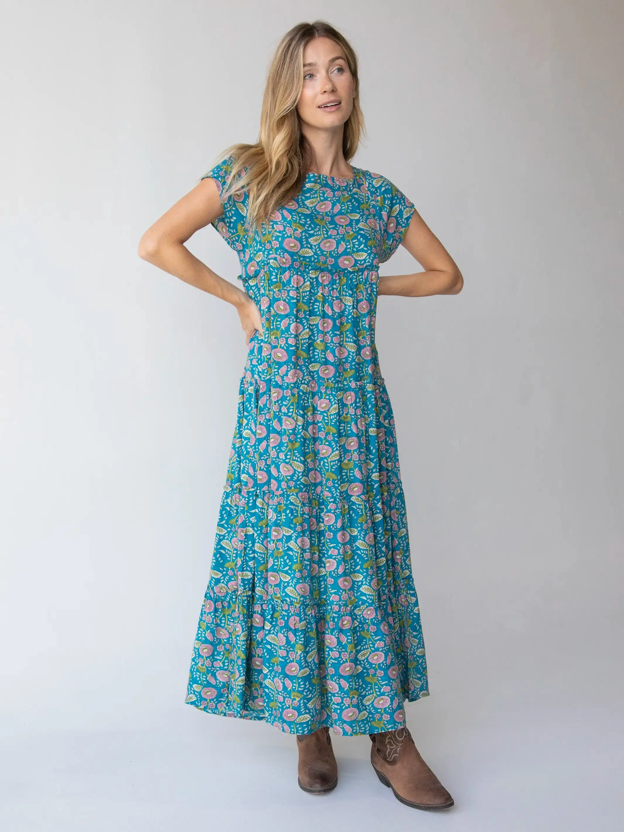 Berkley Maxi Dress - Blue Floral Vines sold by NATURAL LIFE
