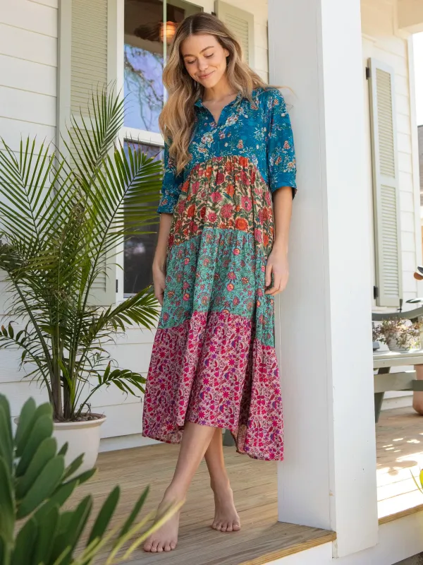 Rebecca Midi Dress - Cream Turquoise Mixed Floral sold by NATURAL LIFE