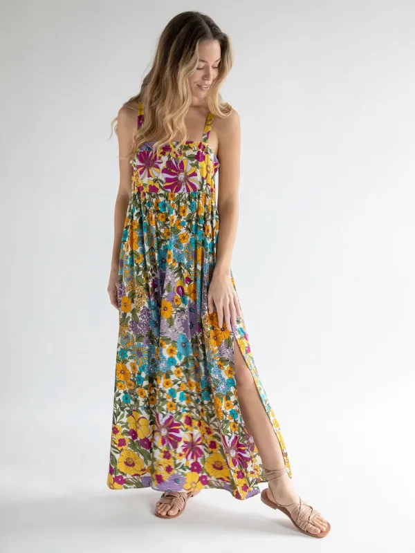 Patti Side Slit Maxi Dress - Multicolored Retro Floral sold by NATURAL LIFE