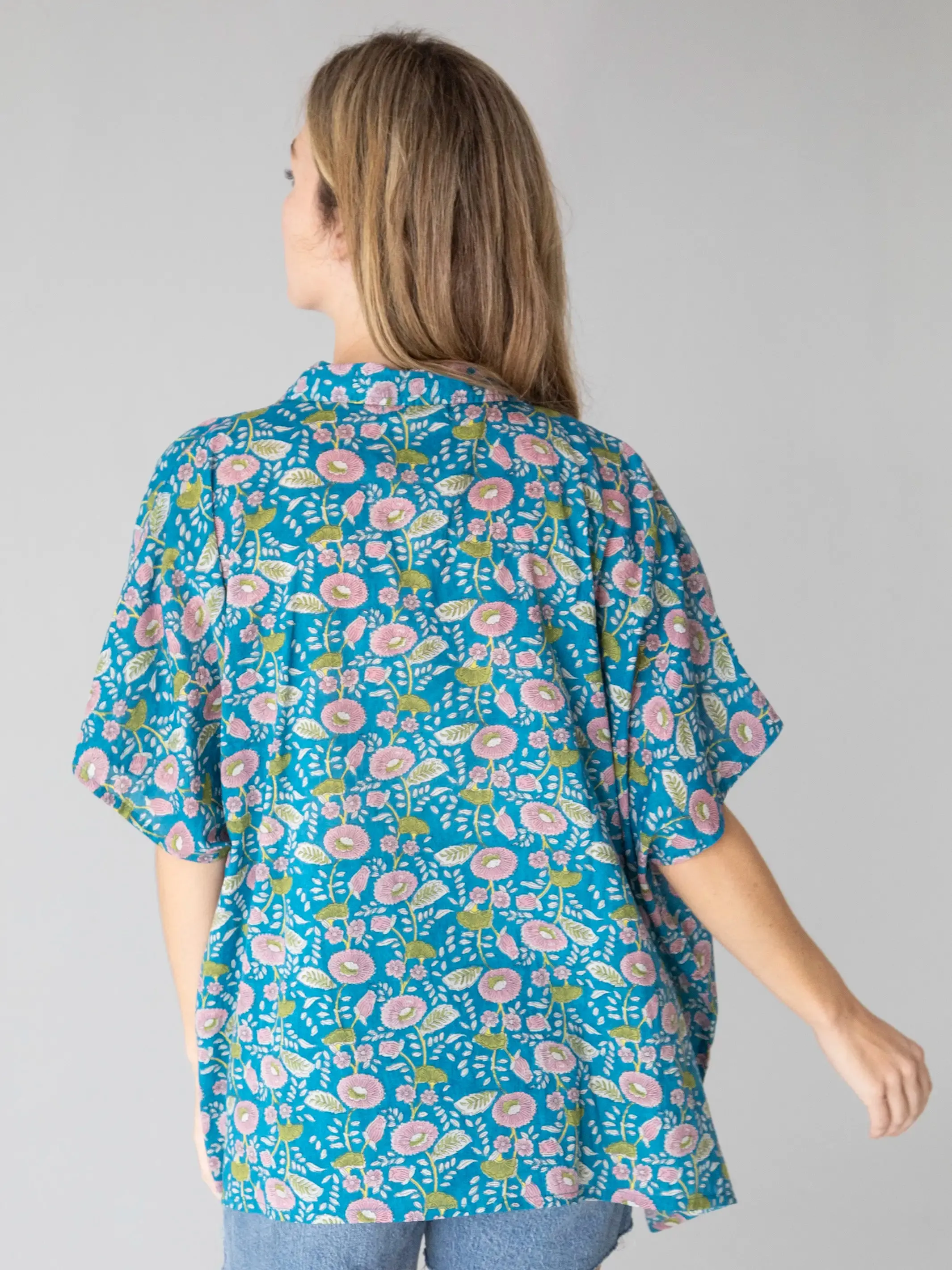 Kelly Oversized Cotton Button Down - Blue Floral Vines sold by NATURAL LIFE product image thumbnail 2