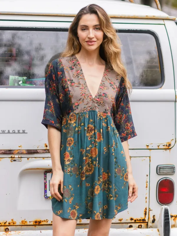 Stella V-Neck Mini Dress - Grey Navy Mixed Floral sold by NATURAL LIFE