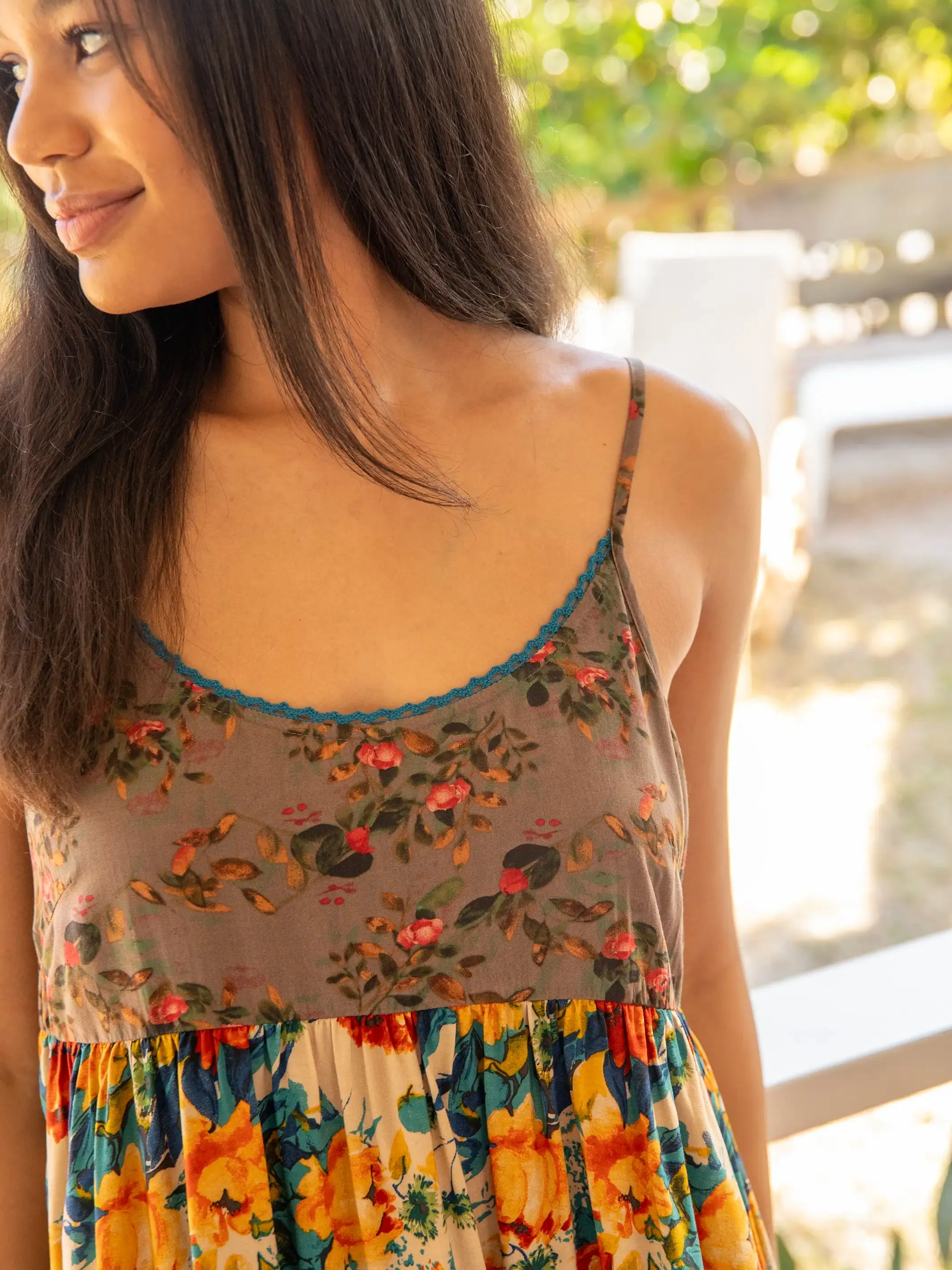 Gigi Mini Dress - Grey Orange Roses sold by NATURAL LIFE product image thumbnail 2