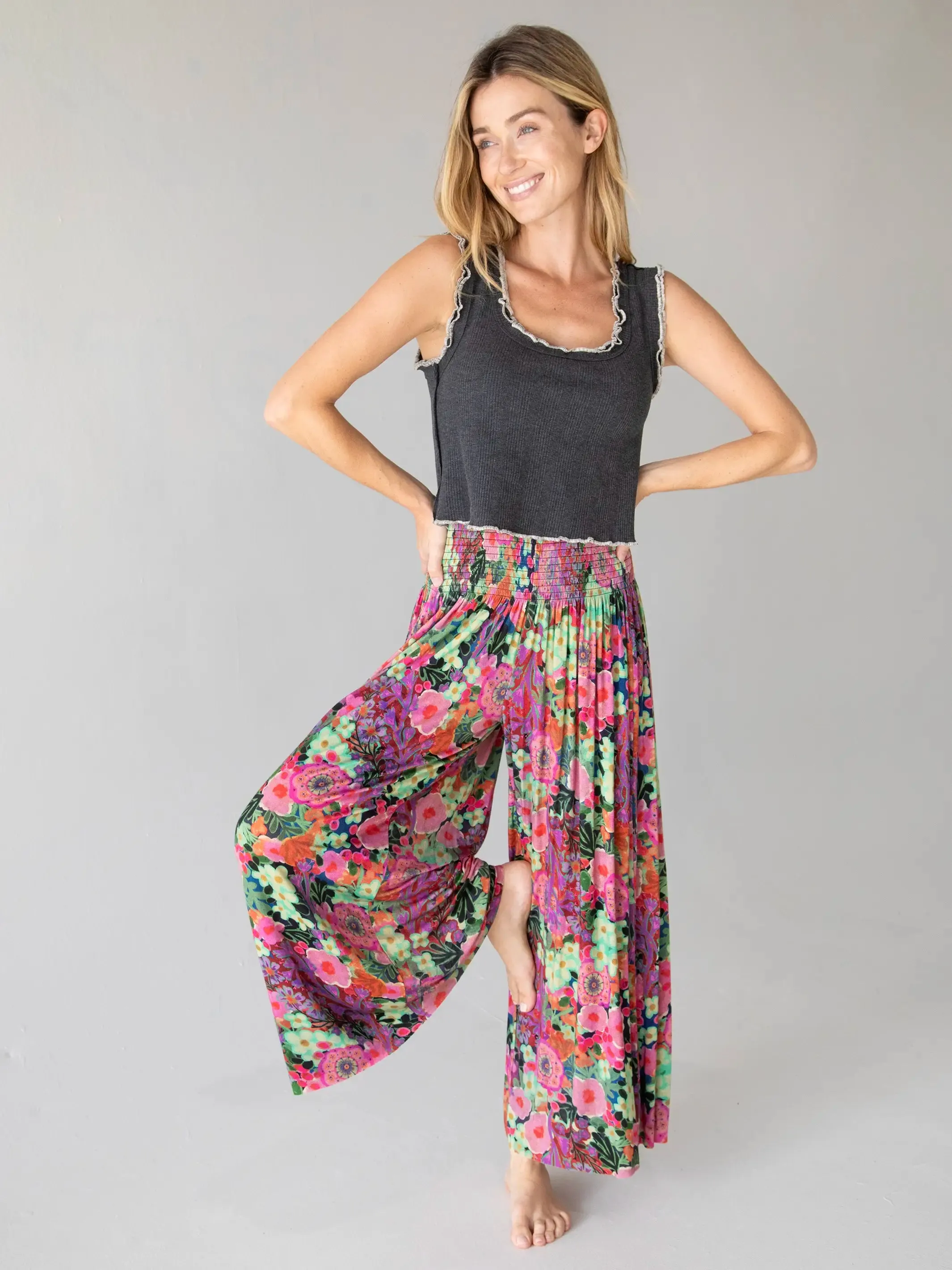 Make A Move Knit Palazzo Pant - Pink Painted Garden sold by NATURAL LIFE product image thumbnail 3