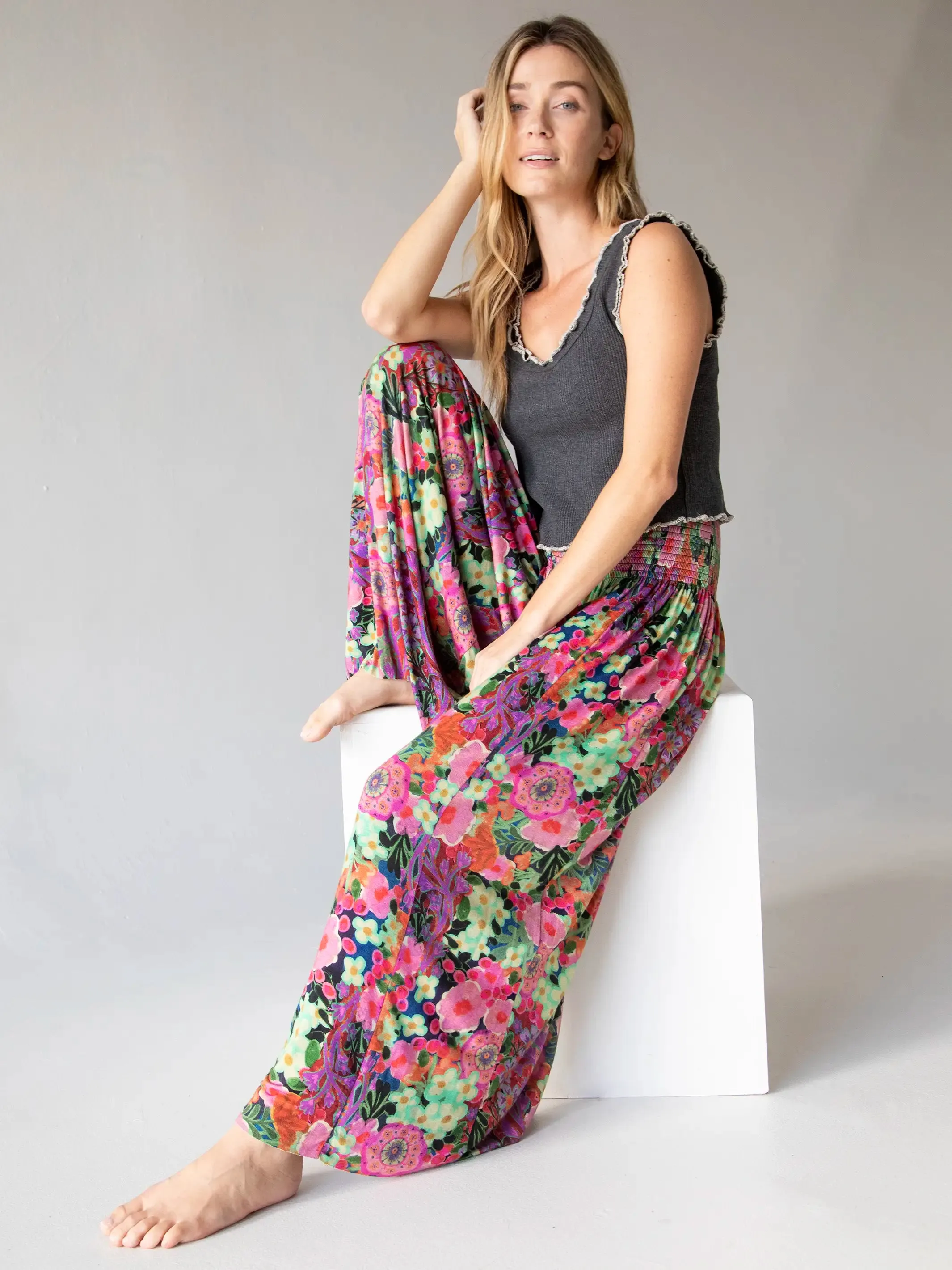 Make A Move Knit Palazzo Pant - Pink Painted Garden sold by NATURAL LIFE product image thumbnail 5