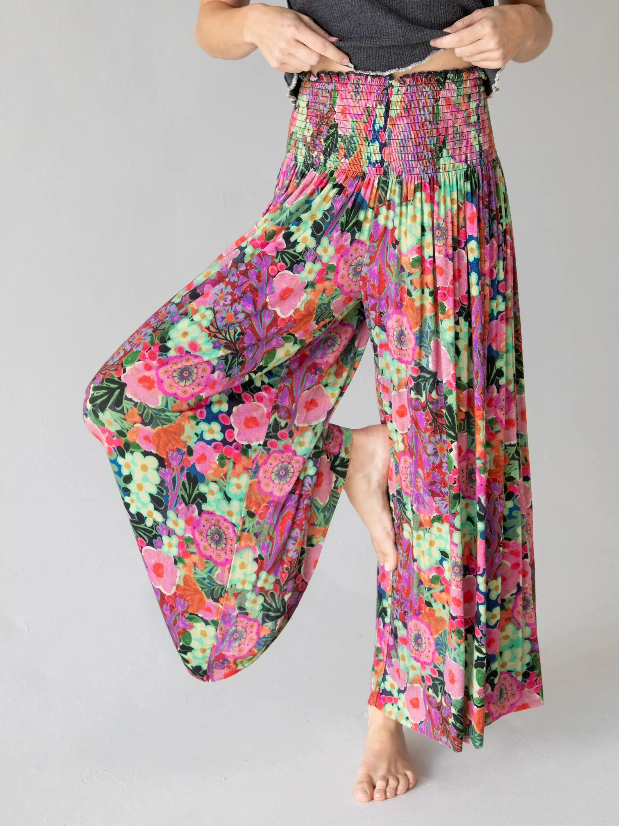 Make A Move Knit Palazzo Pant - Pink Painted Garden sold by NATURAL LIFE