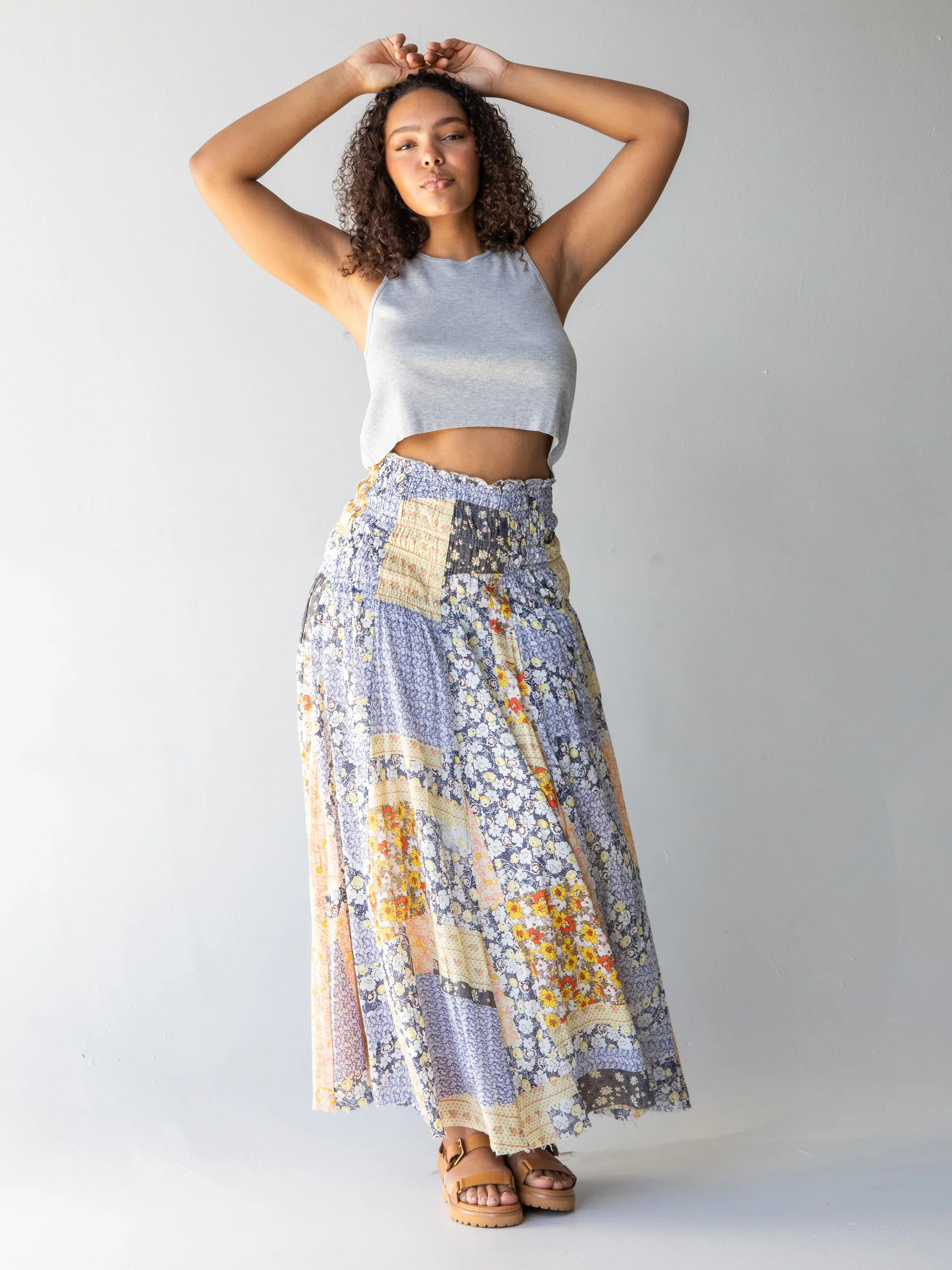 Laurel Convertible Maxi Skirt - Blue Yellow Patchwork sold by NATURAL LIFE