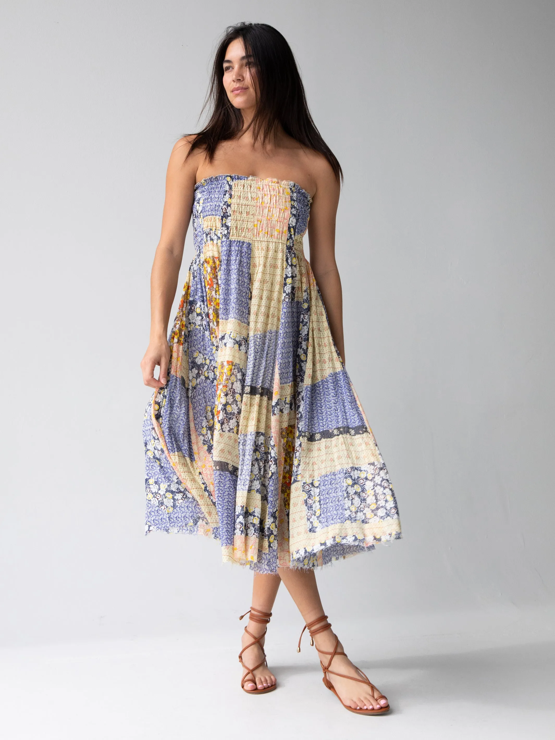 Laurel Convertible Maxi Skirt - Blue Yellow Patchwork sold by NATURAL LIFE product image thumbnail 2