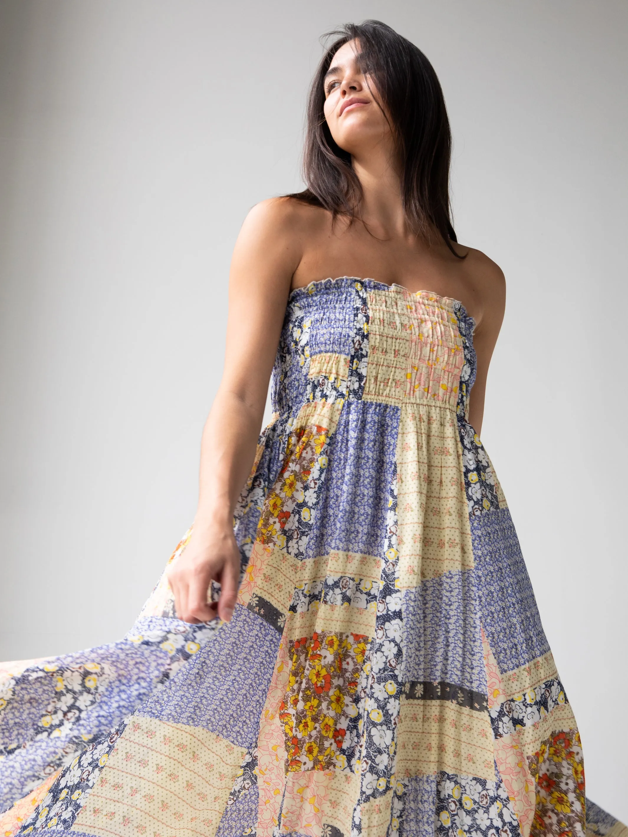Laurel Convertible Maxi Skirt - Blue Yellow Patchwork sold by NATURAL LIFE product image thumbnail 3
