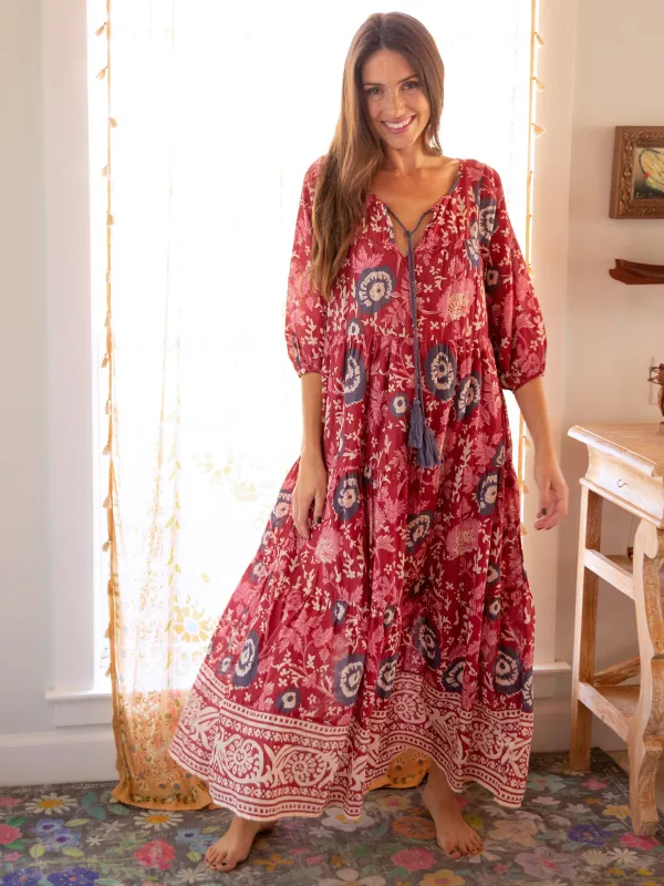 Auguste Maxi Dress - Red Pink Floral made by NATURAL LIFE