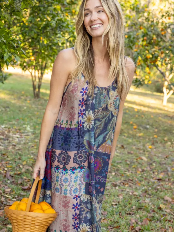 Lizzie Midi Dress - Blue Patchwork sold by NATURAL LIFE