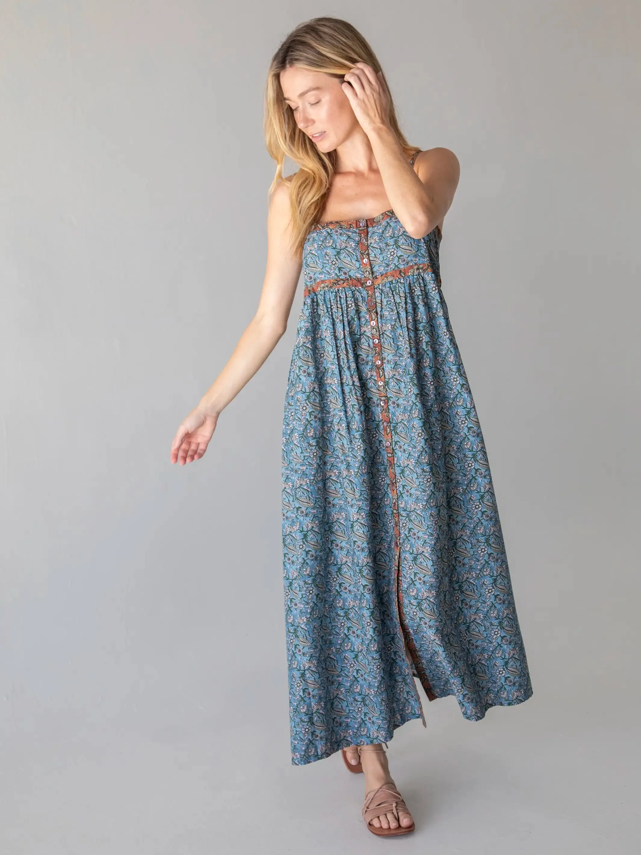 Sidney Maxi Dress - Blue Floral Cotton sold by NATURAL LIFE