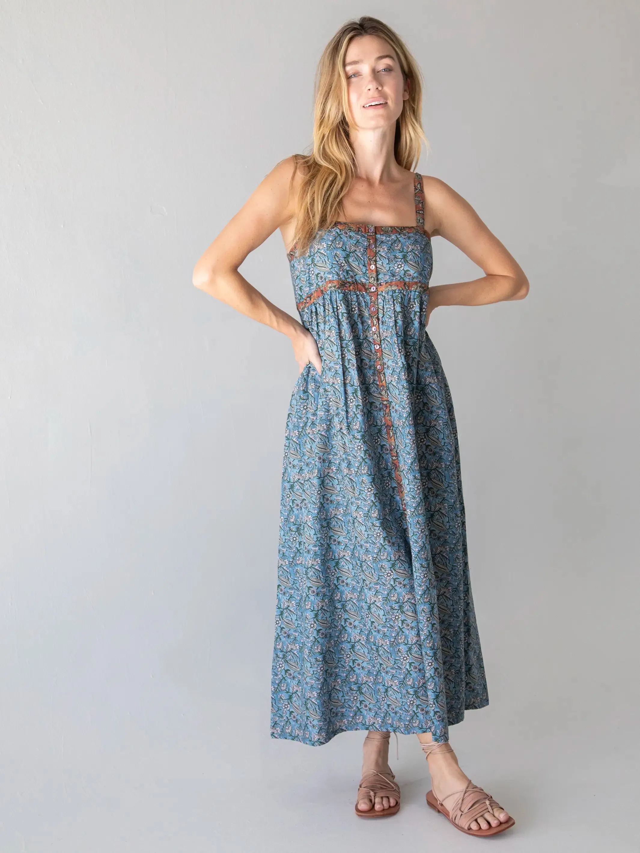 Sidney Maxi Dress - Blue Floral Cotton sold by NATURAL LIFE product image thumbnail 3