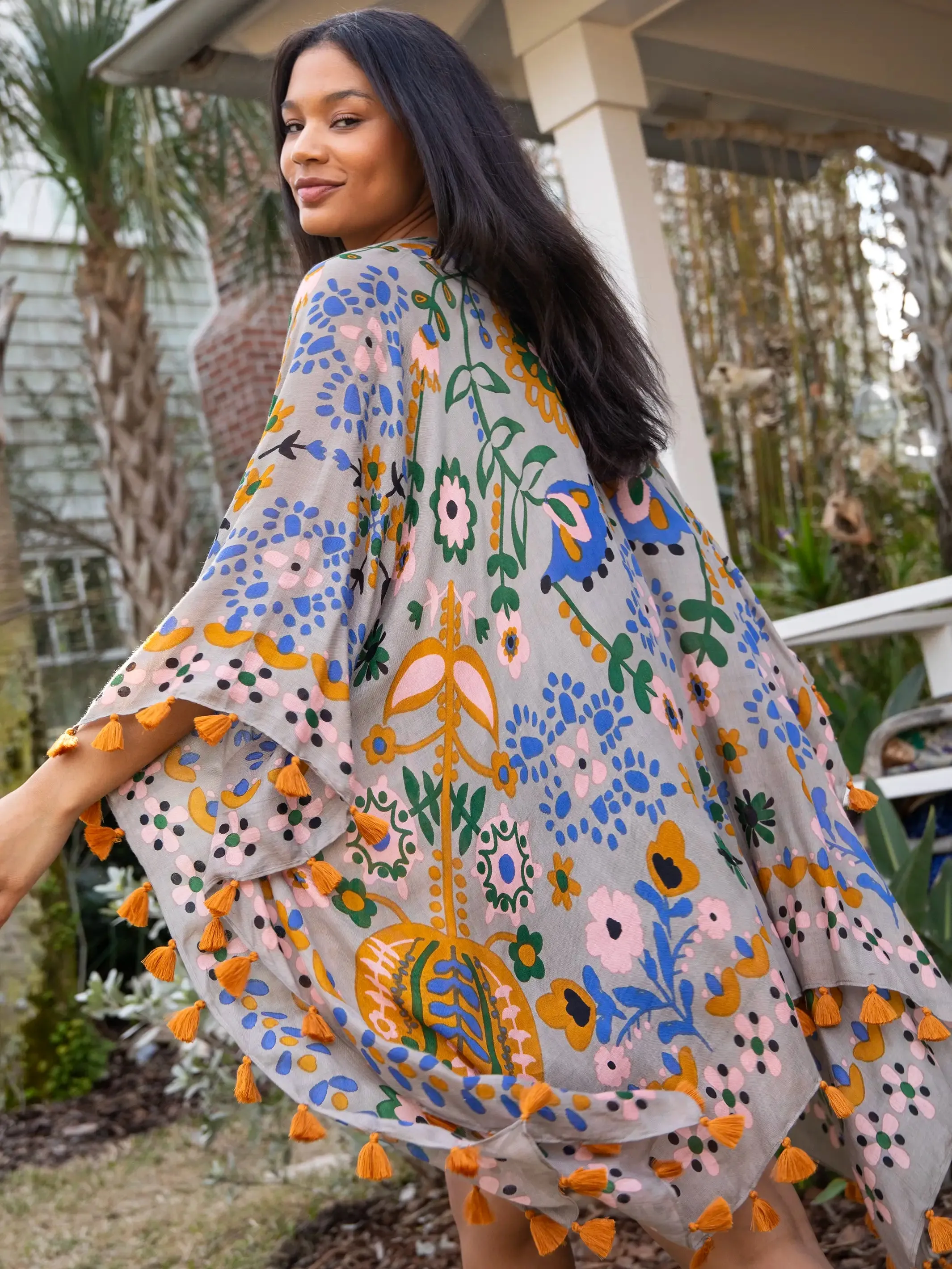 Soleil Tassel Kimono - Light Grey Mandala sold by NATURAL LIFE