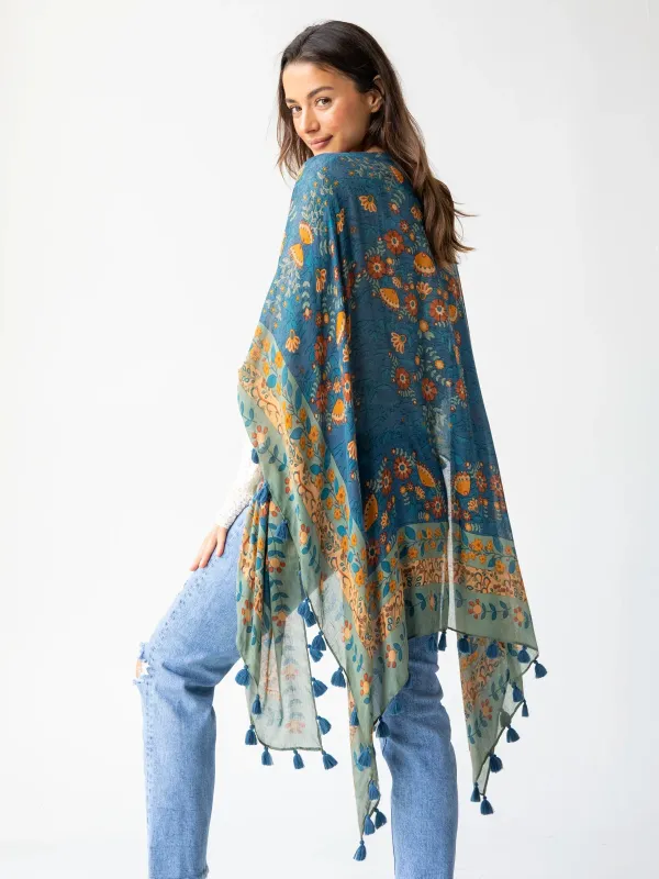 Soleil Tassel Kimono - Navy Green Mandala sold by NATURAL LIFE