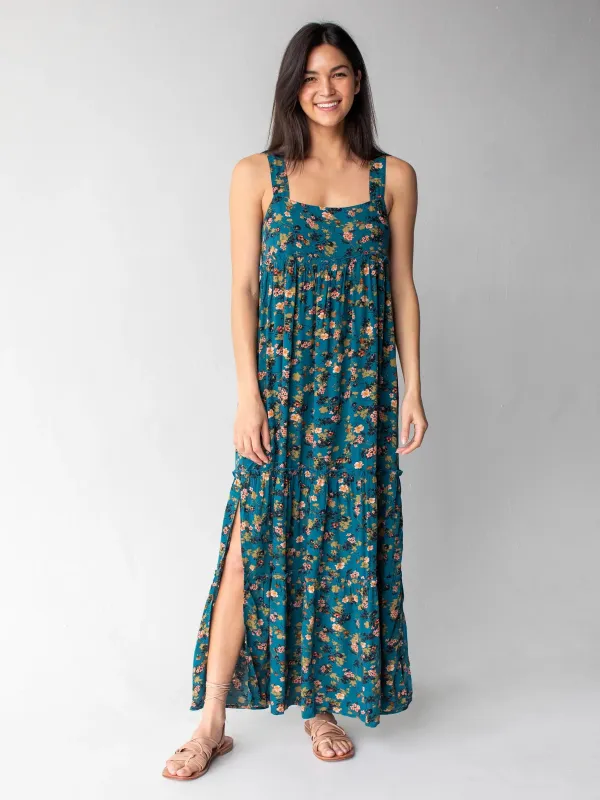 Eliza Maxi Dress - Dark Turquoise Floral sold by NATURAL LIFE