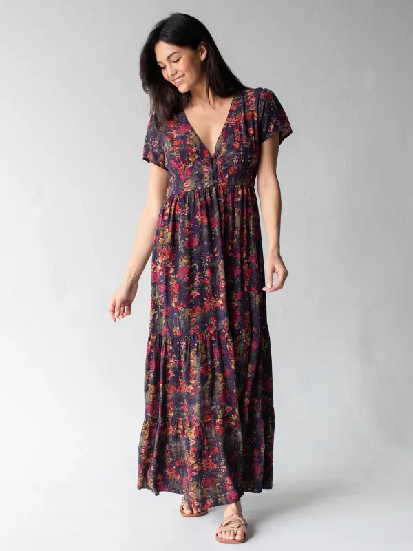 Evangeline Maxi Dress - Red Watercolor Floral sold by NATURAL LIFE