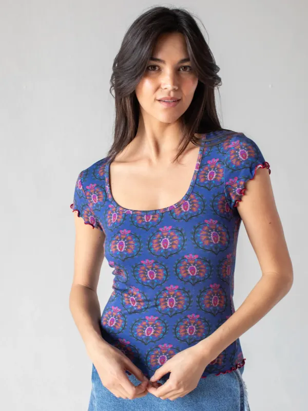 Devon Short Sleeve Top - Navy Medallions sold by NATURAL LIFE