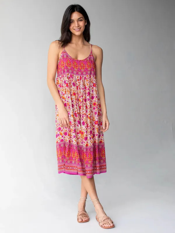 Gigi Midi Dress - Pink Floral Border sold by NATURAL LIFE