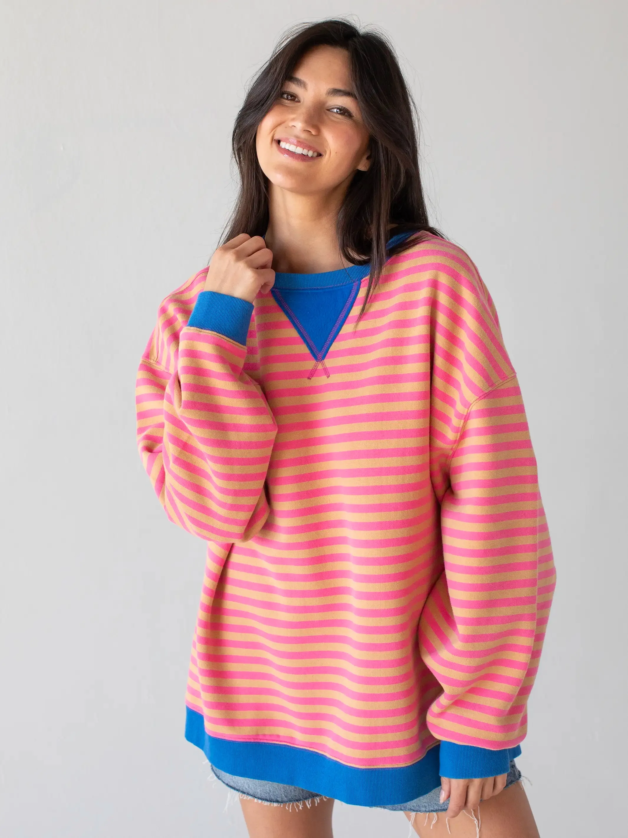 Oversized Striped Crewneck - Pink Tan Stripes sold by NATURAL LIFE