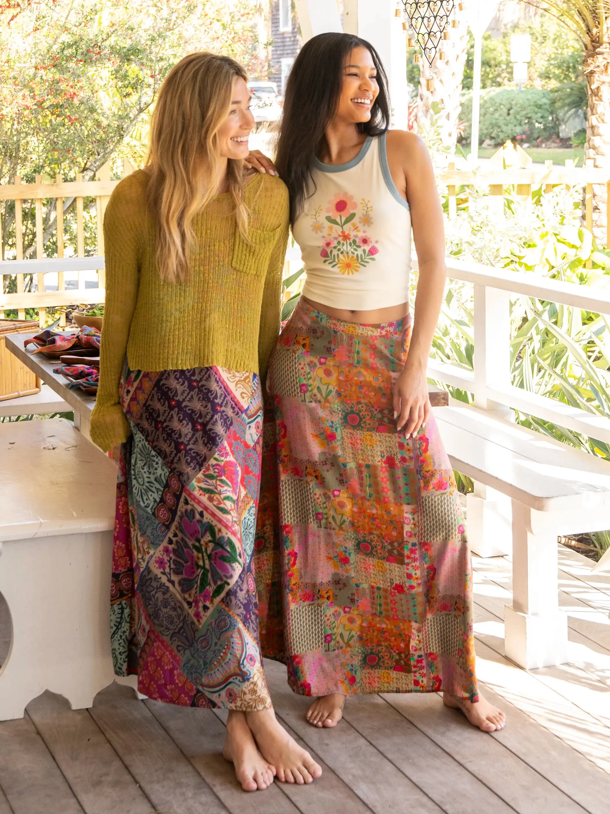 Ginger Side-Slit Maxi Skirt - Pink Floral Patchwork sold by NATURAL LIFE product image thumbnail 4