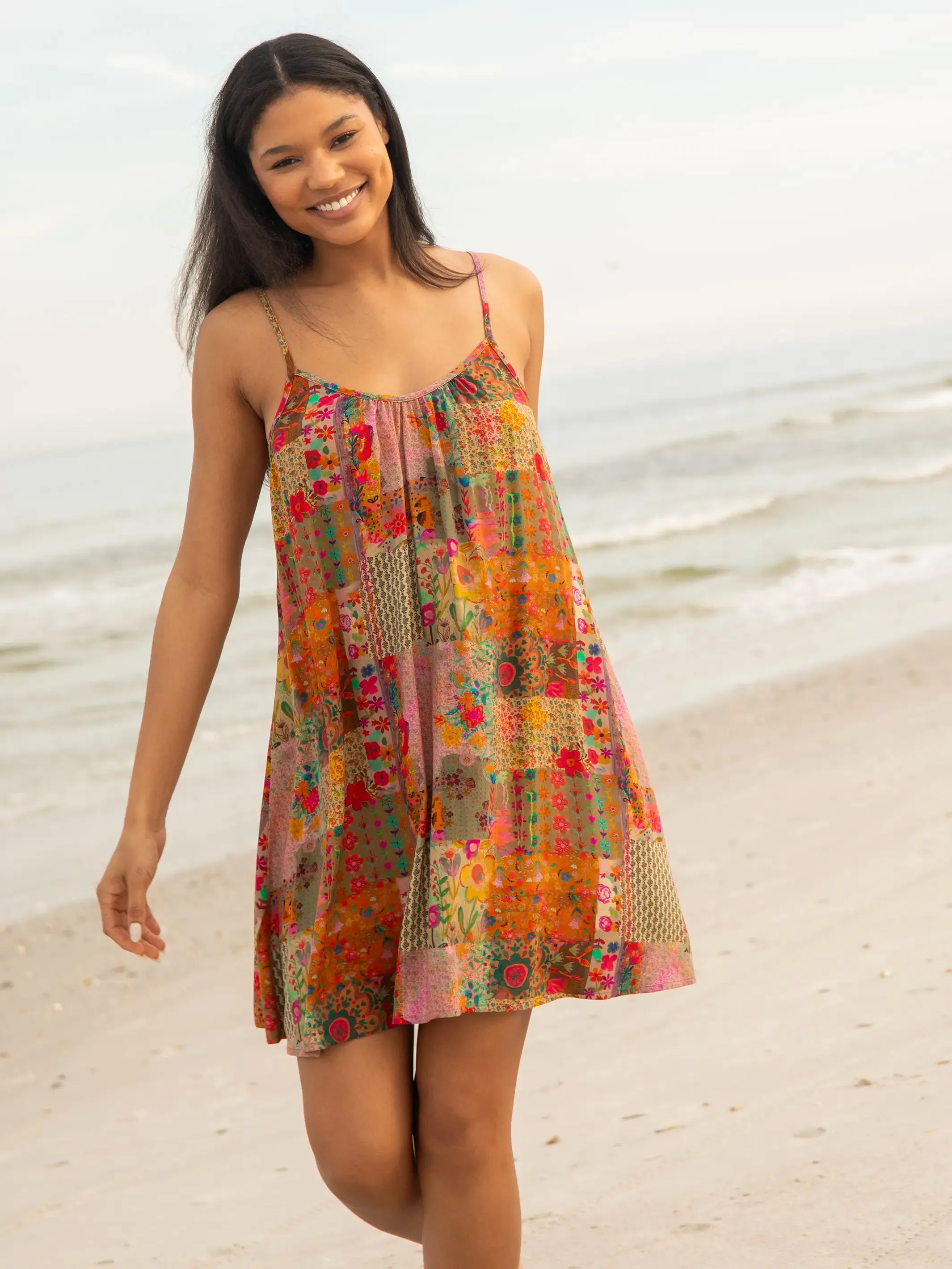 Lizzie Mini Dress - Pink Floral Patchwork sold by NATURAL LIFE