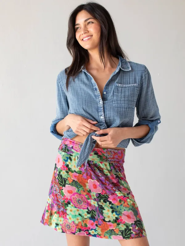 Live-In-It Knit Mini Skirt - Pink Painted Garden sold by NATURAL LIFE