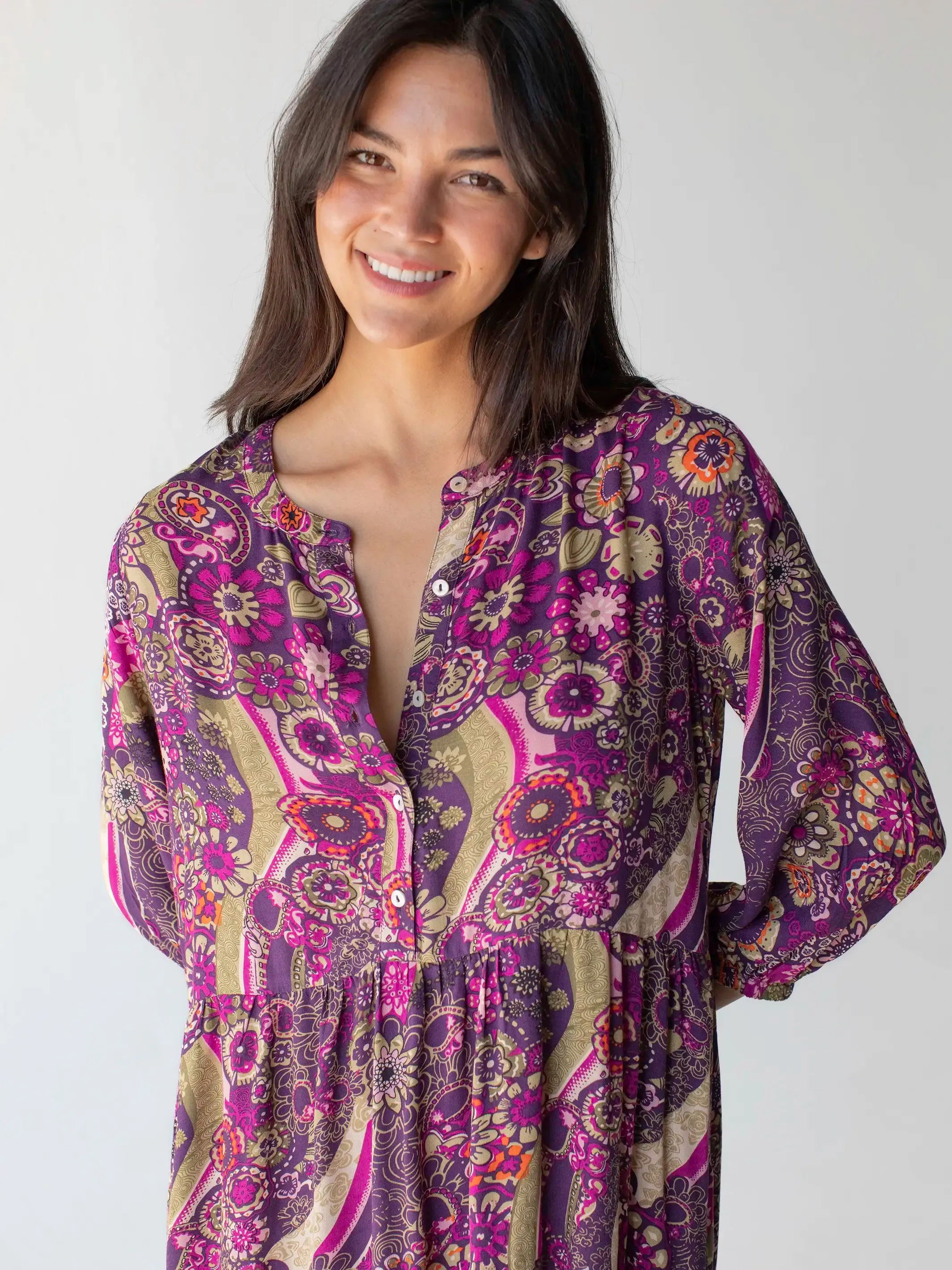 Anita Tunic Dress - Retro Purple Floral sold by NATURAL LIFE product image thumbnail 3