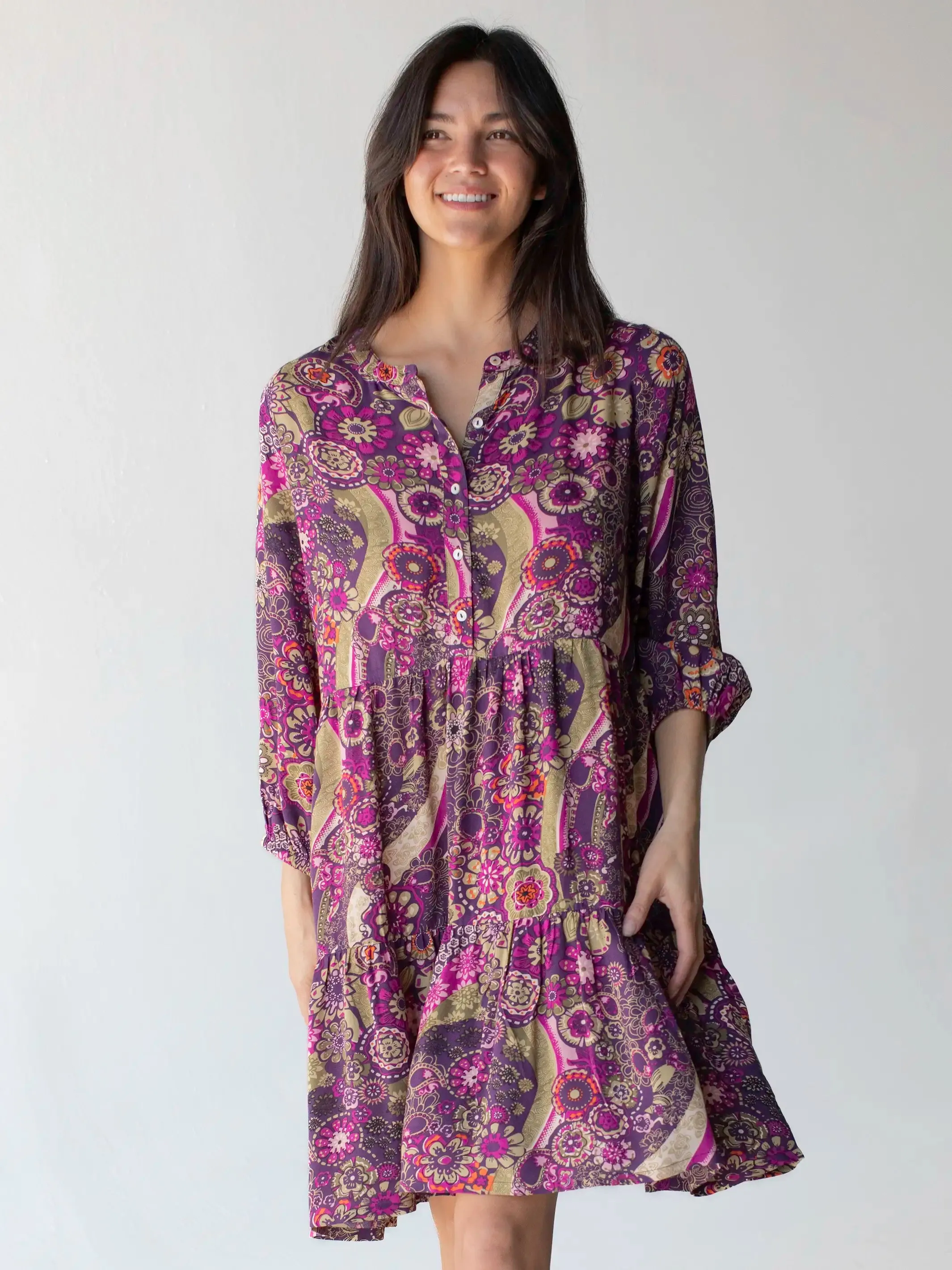 Anita Tunic Dress - Retro Purple Floral sold by NATURAL LIFE