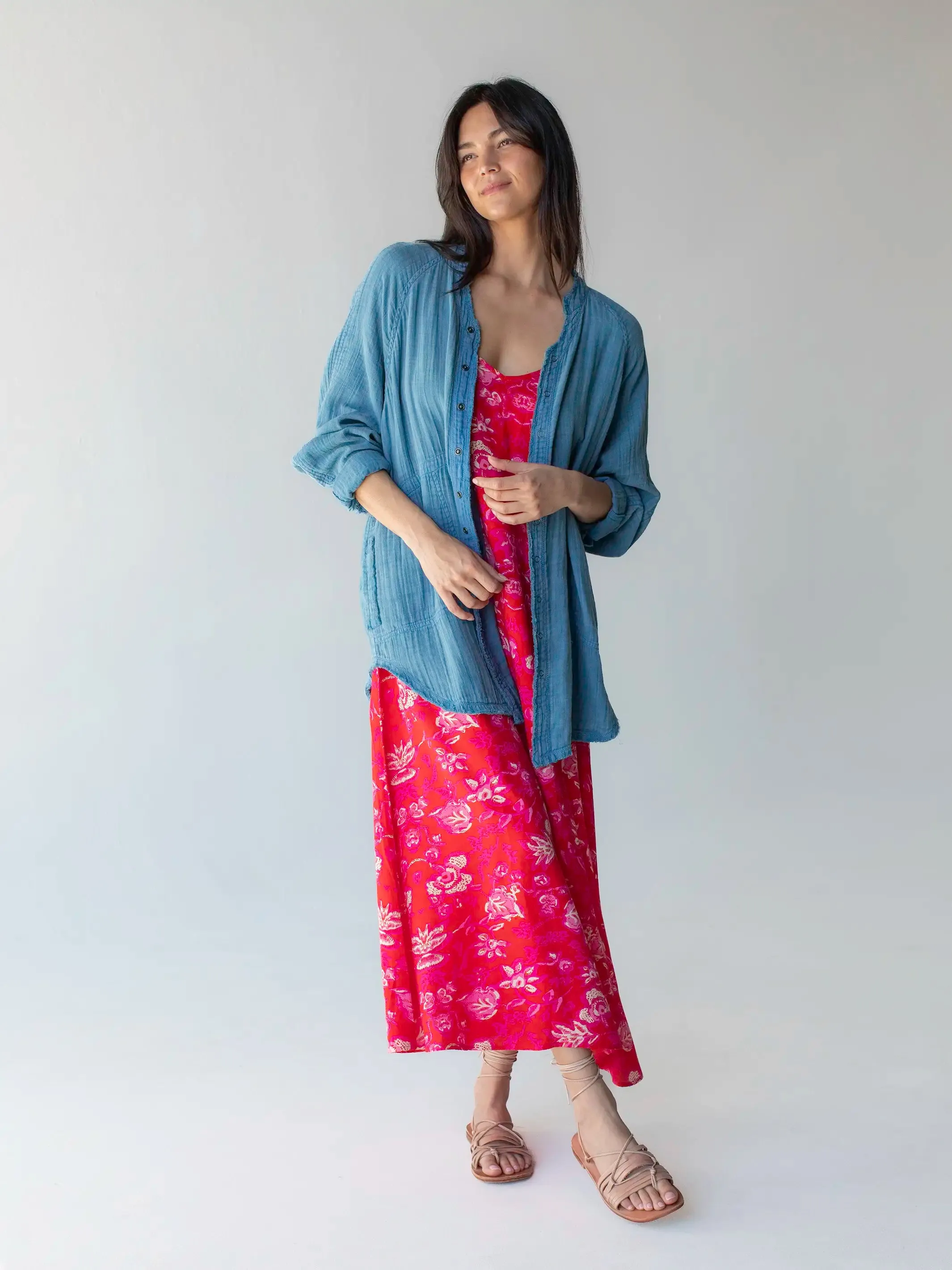 Gracie Slip Maxi Dress - Red Pink Leaf sold by NATURAL LIFE product image thumbnail 2