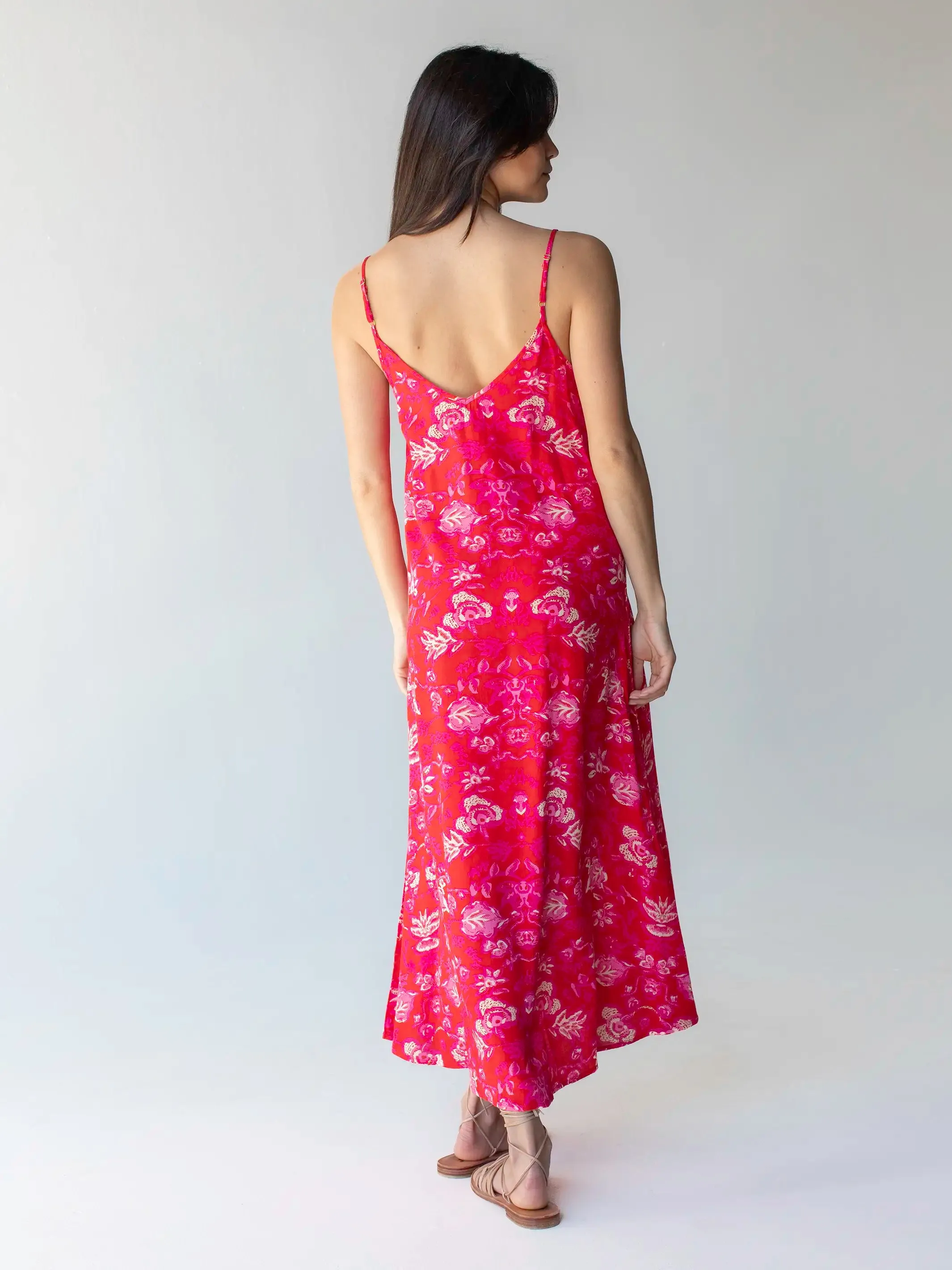 Gracie Slip Maxi Dress - Red Pink Leaf sold by NATURAL LIFE product image thumbnail 4