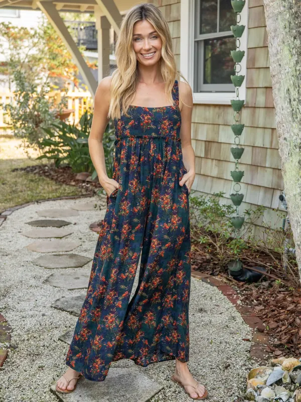 Gabi Jumpsuit - Navy Red Feathers sold by NATURAL LIFE