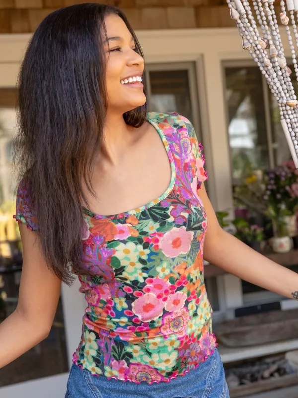 Devon Short Sleeve Top - Pink Painted Garden sold by NATURAL LIFE