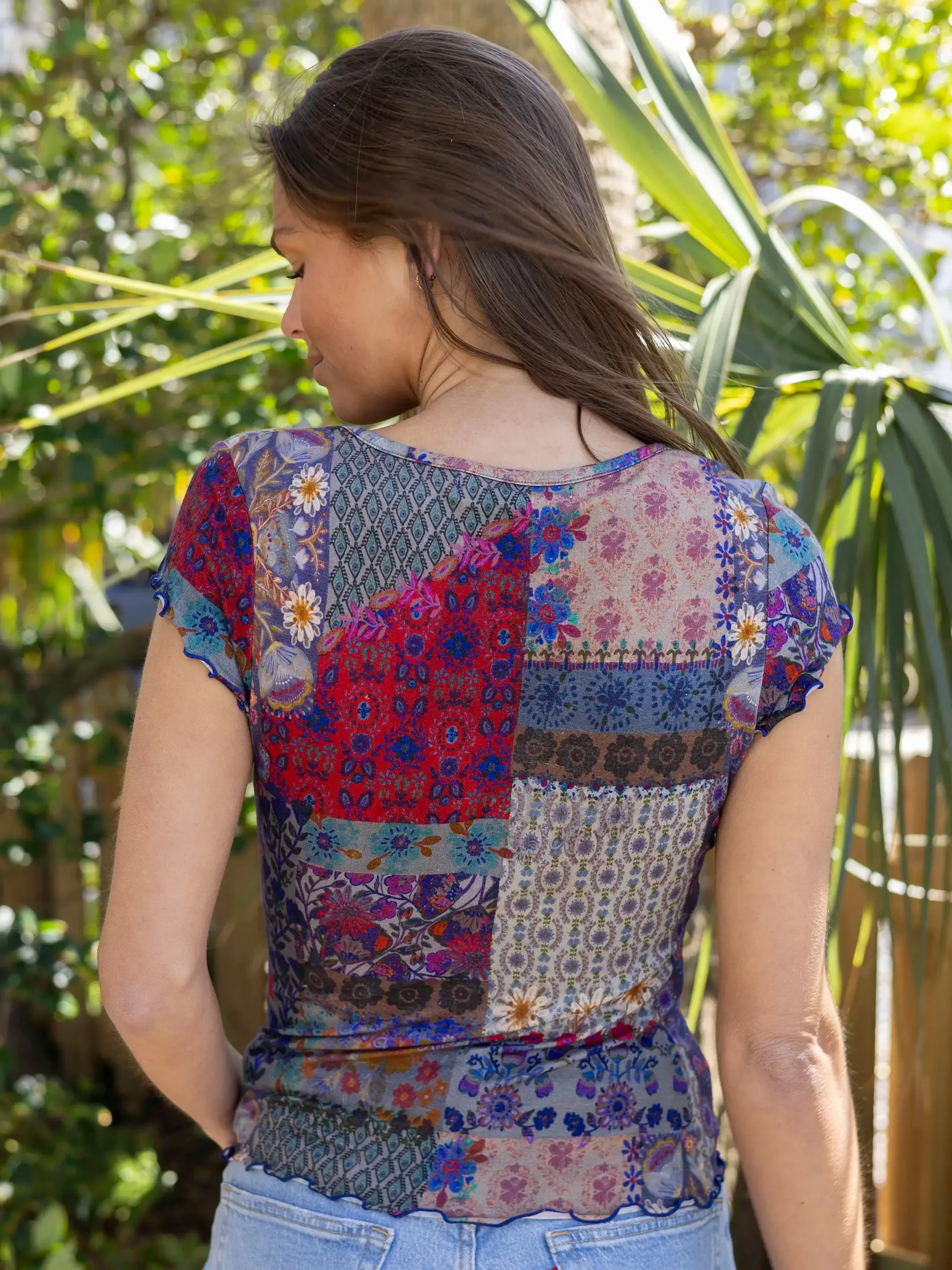 Devon Short Sleeve Top - Blue Patchwork sold by NATURAL LIFE product image thumbnail 2
