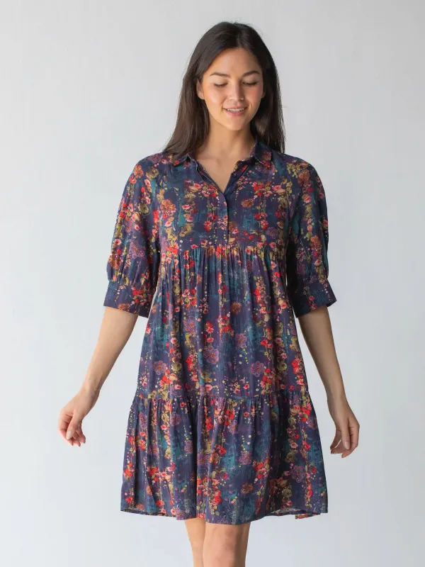 Becca Mini Dress - Watercolor Indigo Floral sold by NATURAL LIFE
