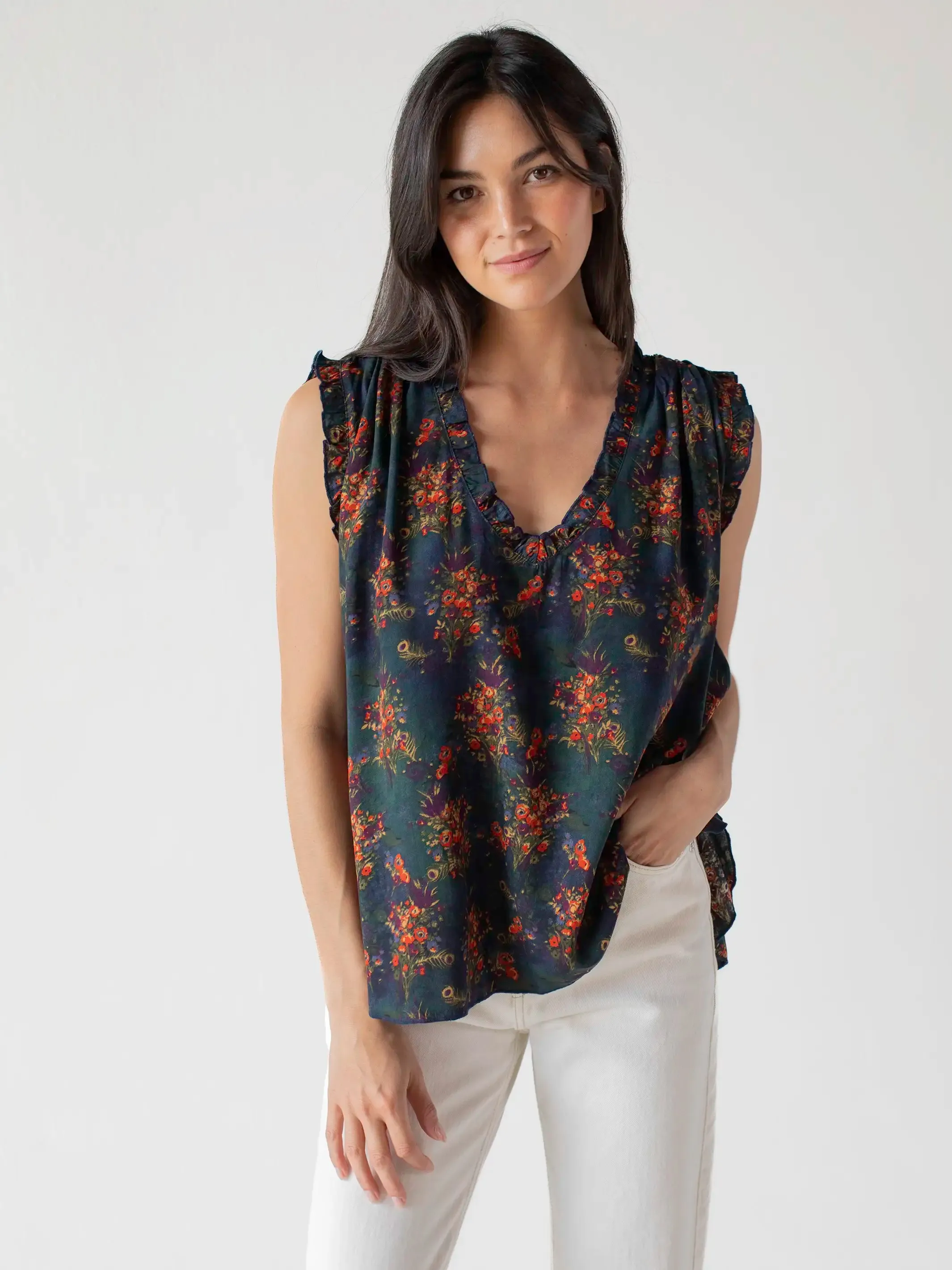 Ramona Sleeveless Top - Navy Red Feathers sold by NATURAL LIFE product image thumbnail 3