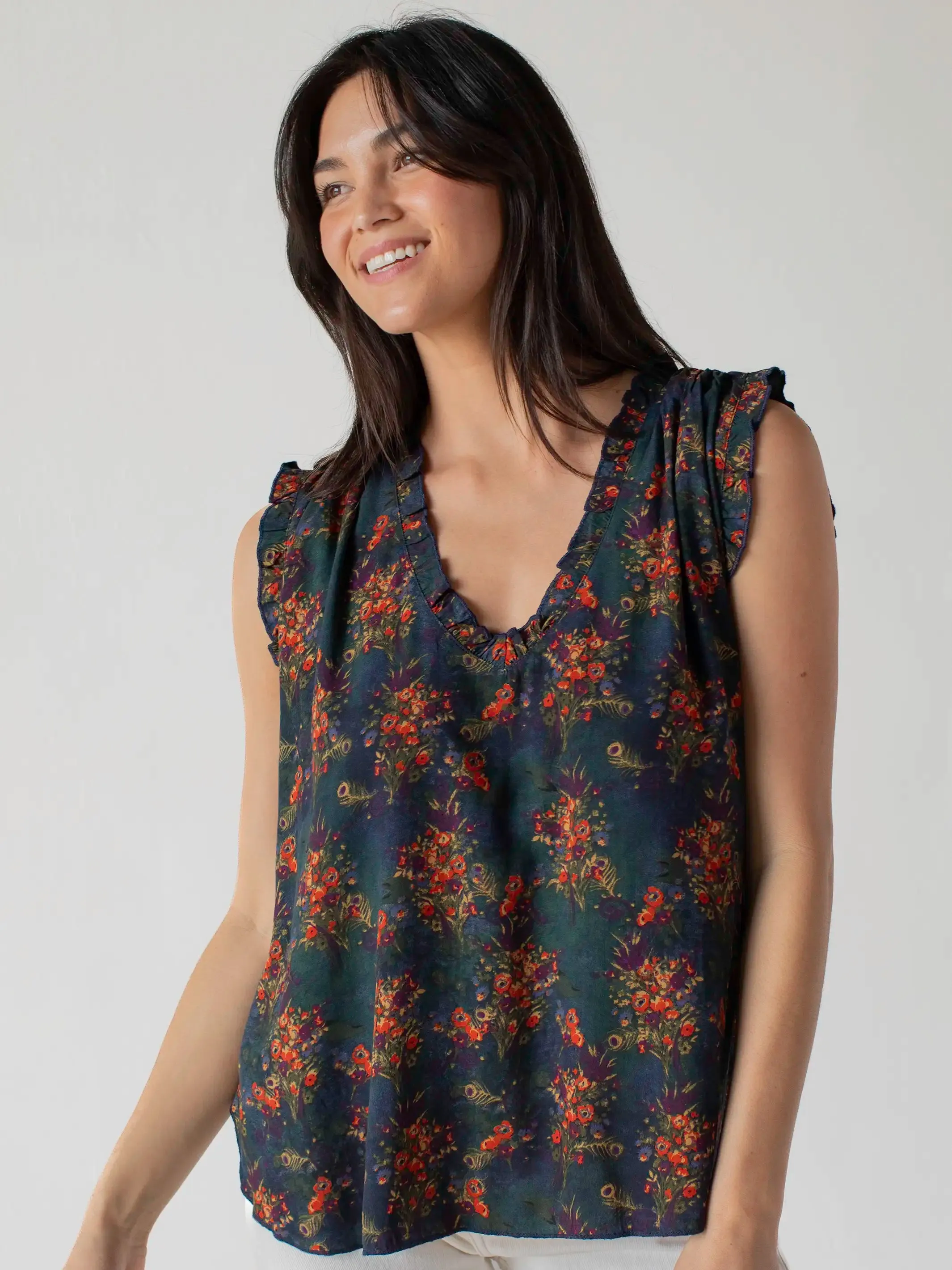 Ramona Sleeveless Top - Navy Red Feathers sold by NATURAL LIFE