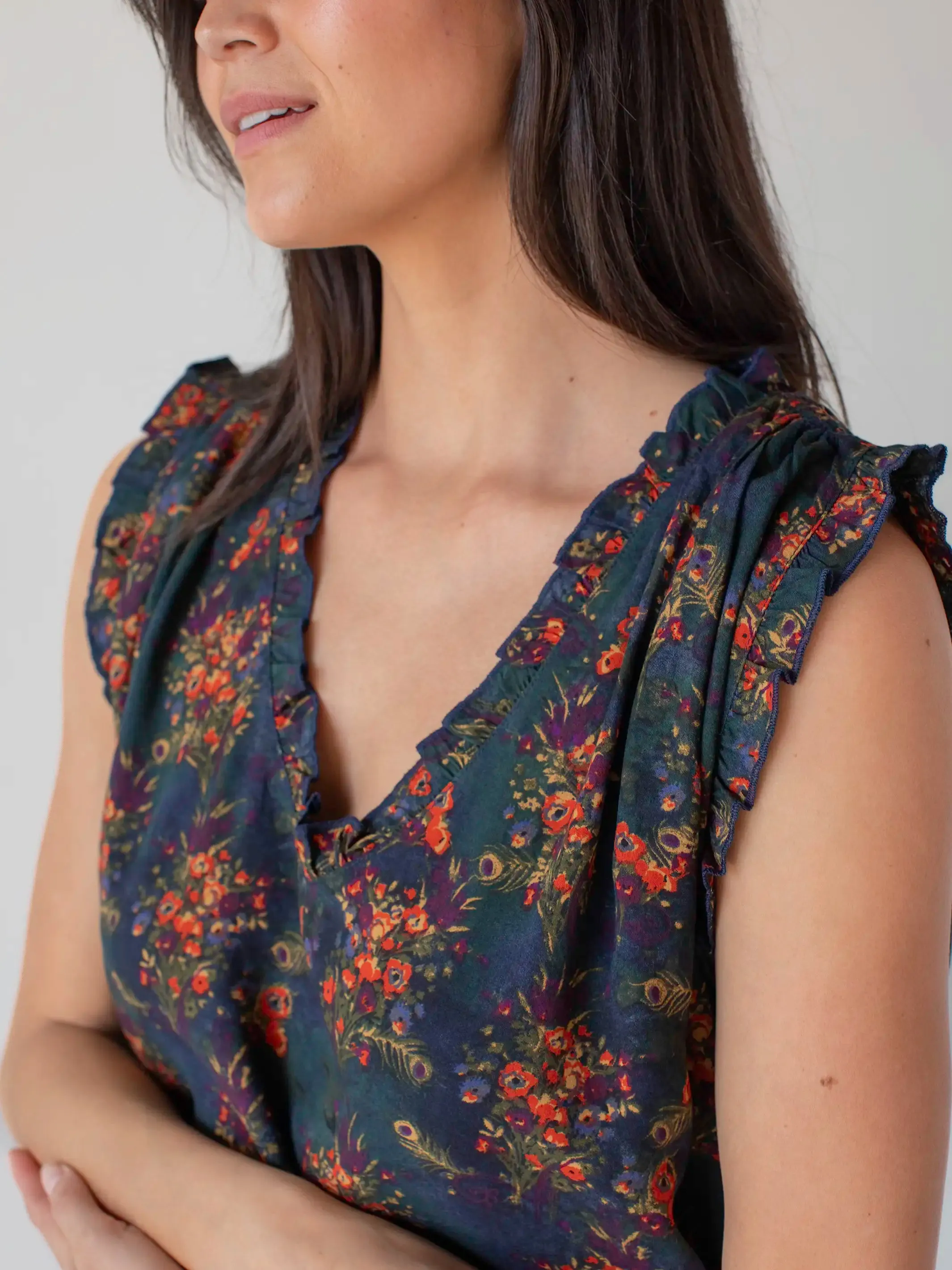 Ramona Sleeveless Top - Navy Red Feathers sold by NATURAL LIFE product image thumbnail 2