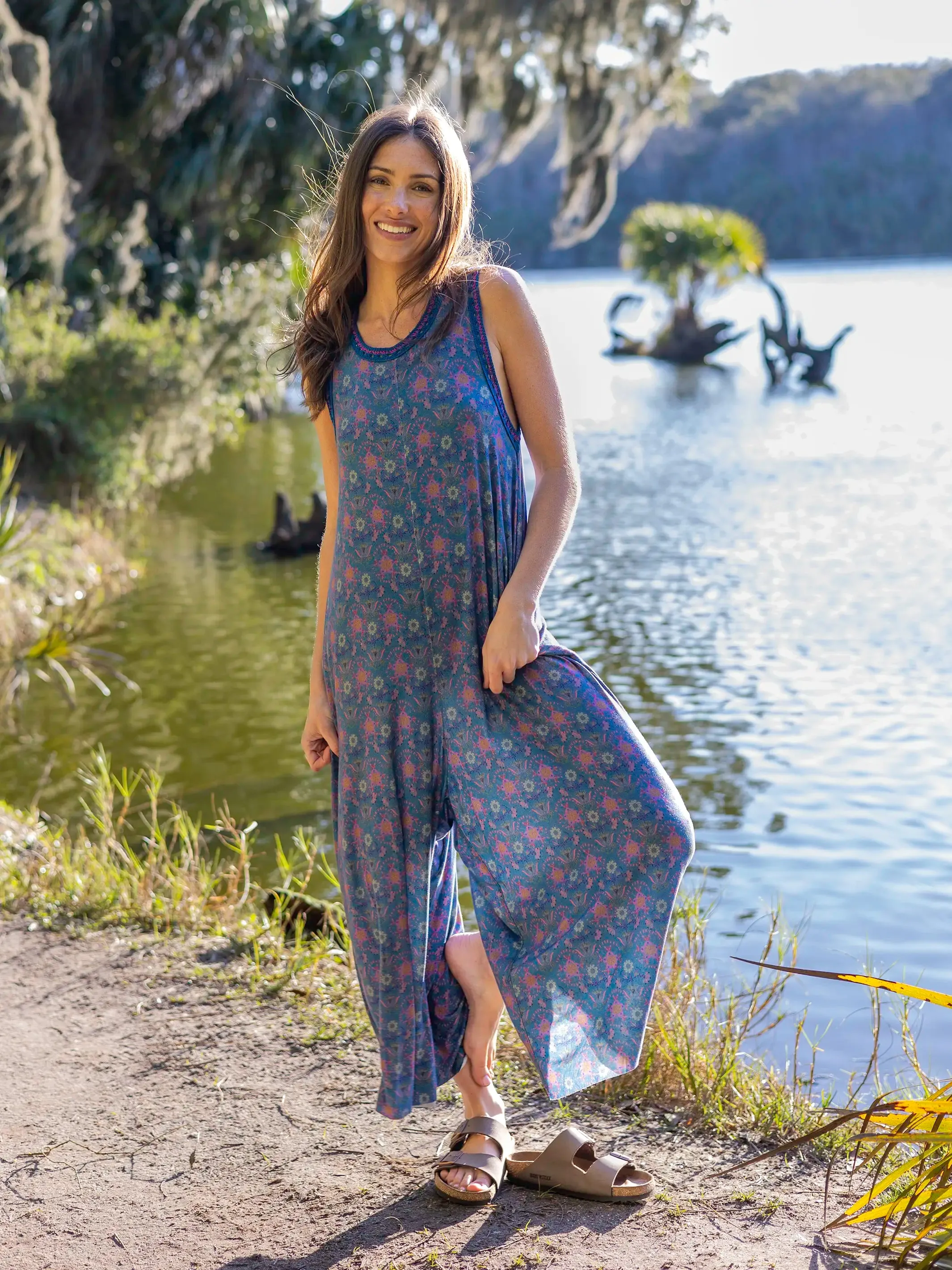 Willow Jumpsuit - Dusty Blue Medallions sold by NATURAL LIFE product image thumbnail 3