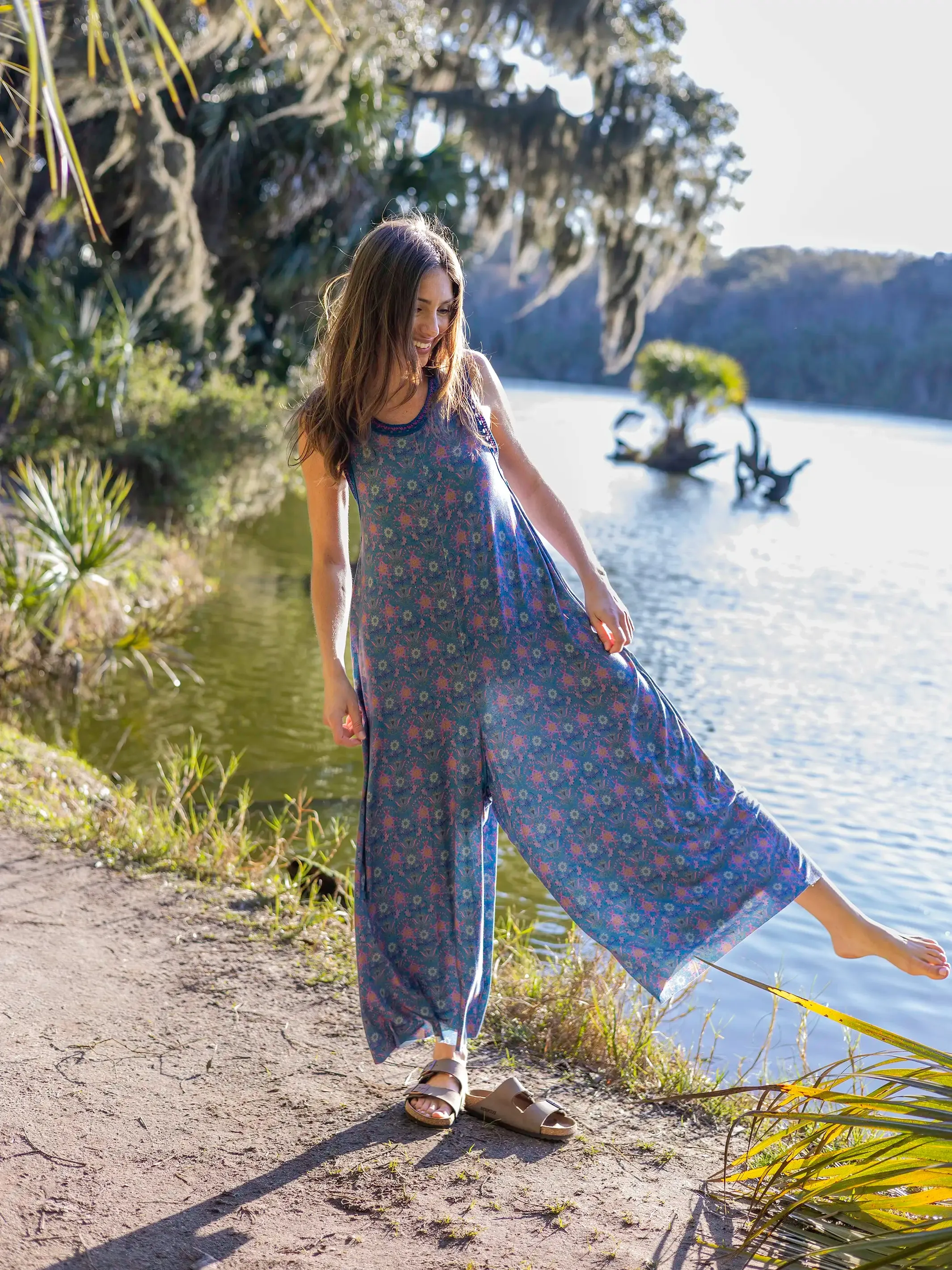 Willow Jumpsuit - Dusty Blue Medallions sold by NATURAL LIFE