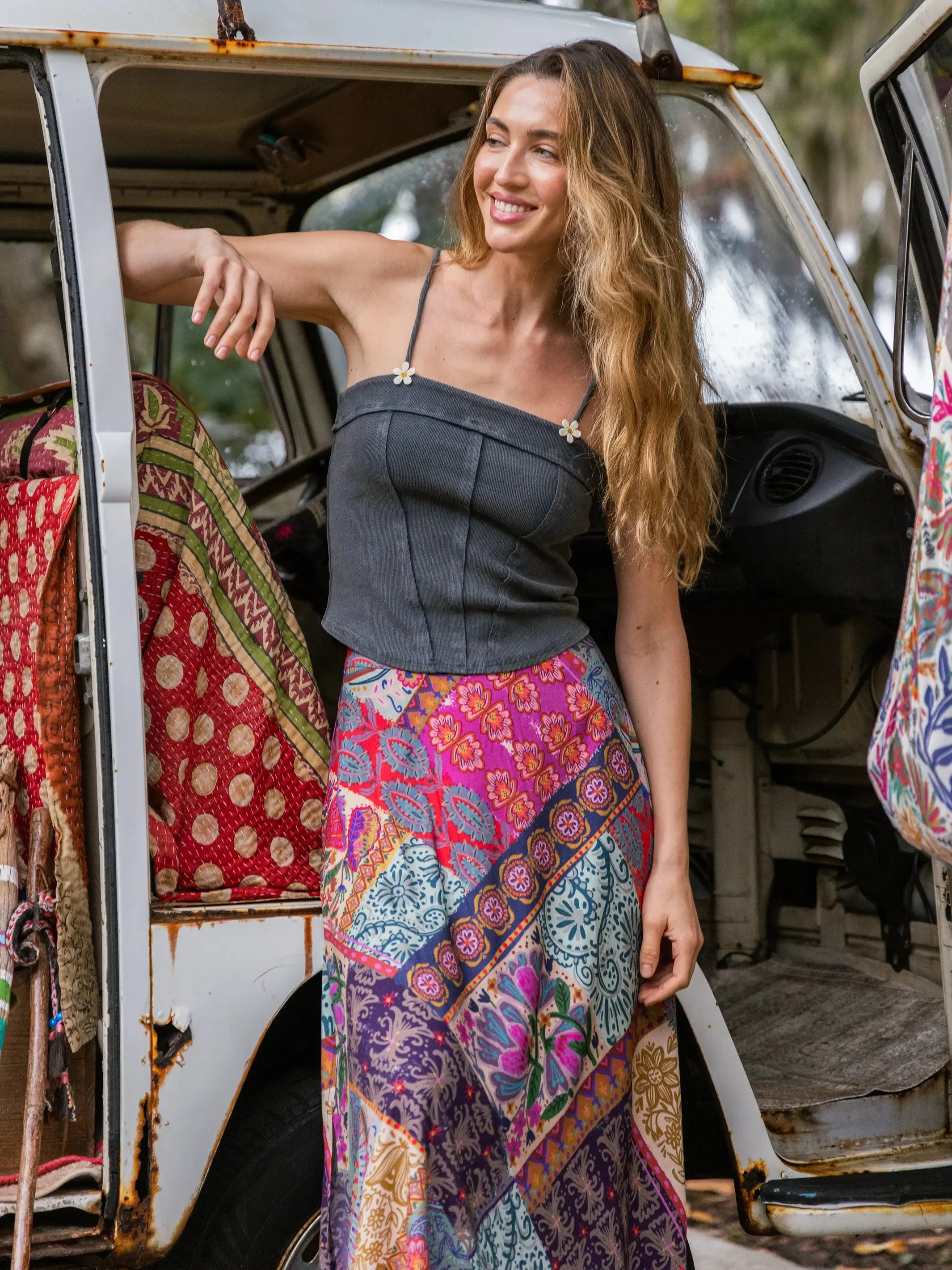 Daisy Ribbed Tank - Charcoal sold by NATURAL LIFE