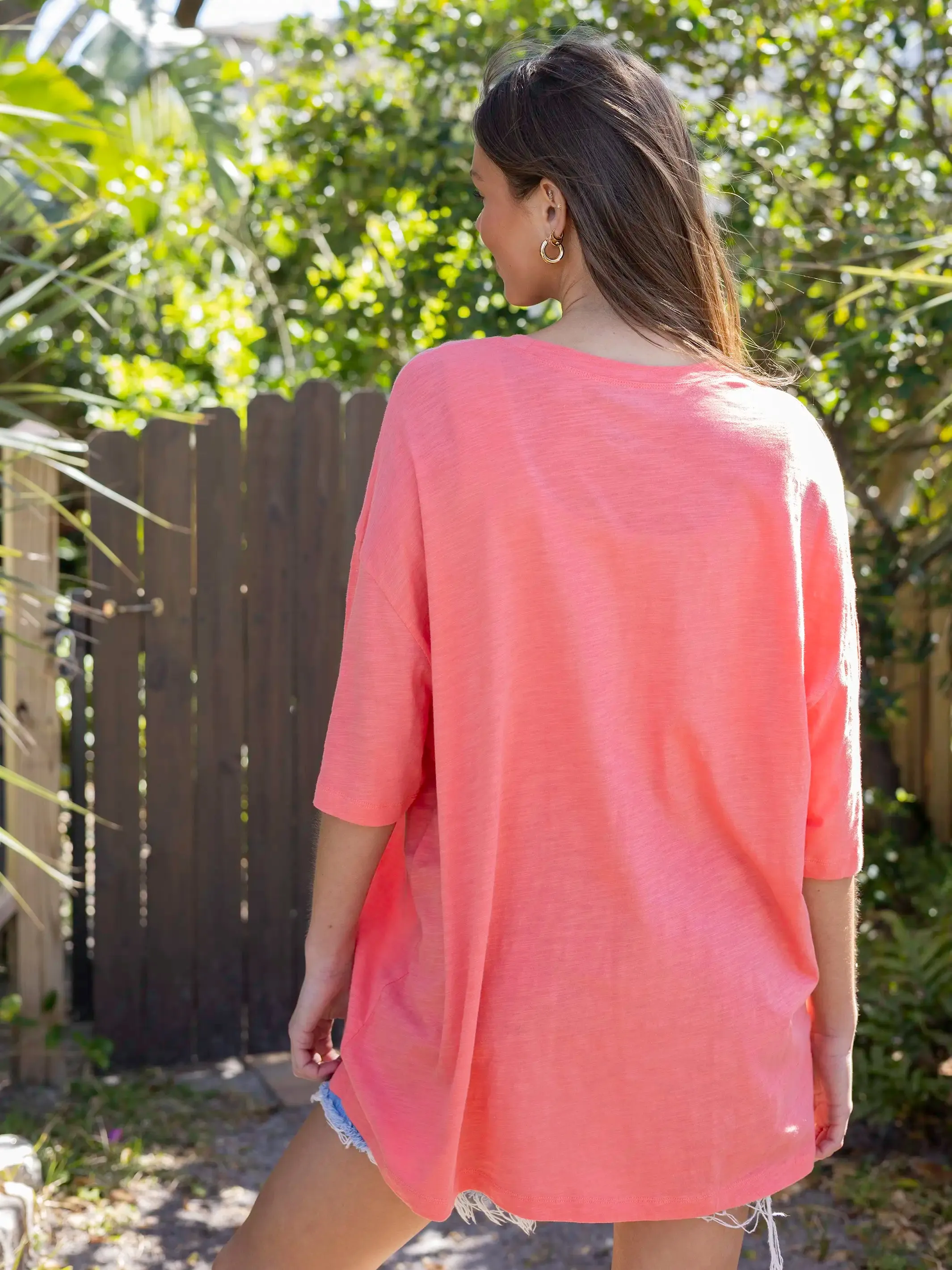 Oversized Cotton Applique Tee - Coral Peace Sign sold by NATURAL LIFE product image thumbnail 2