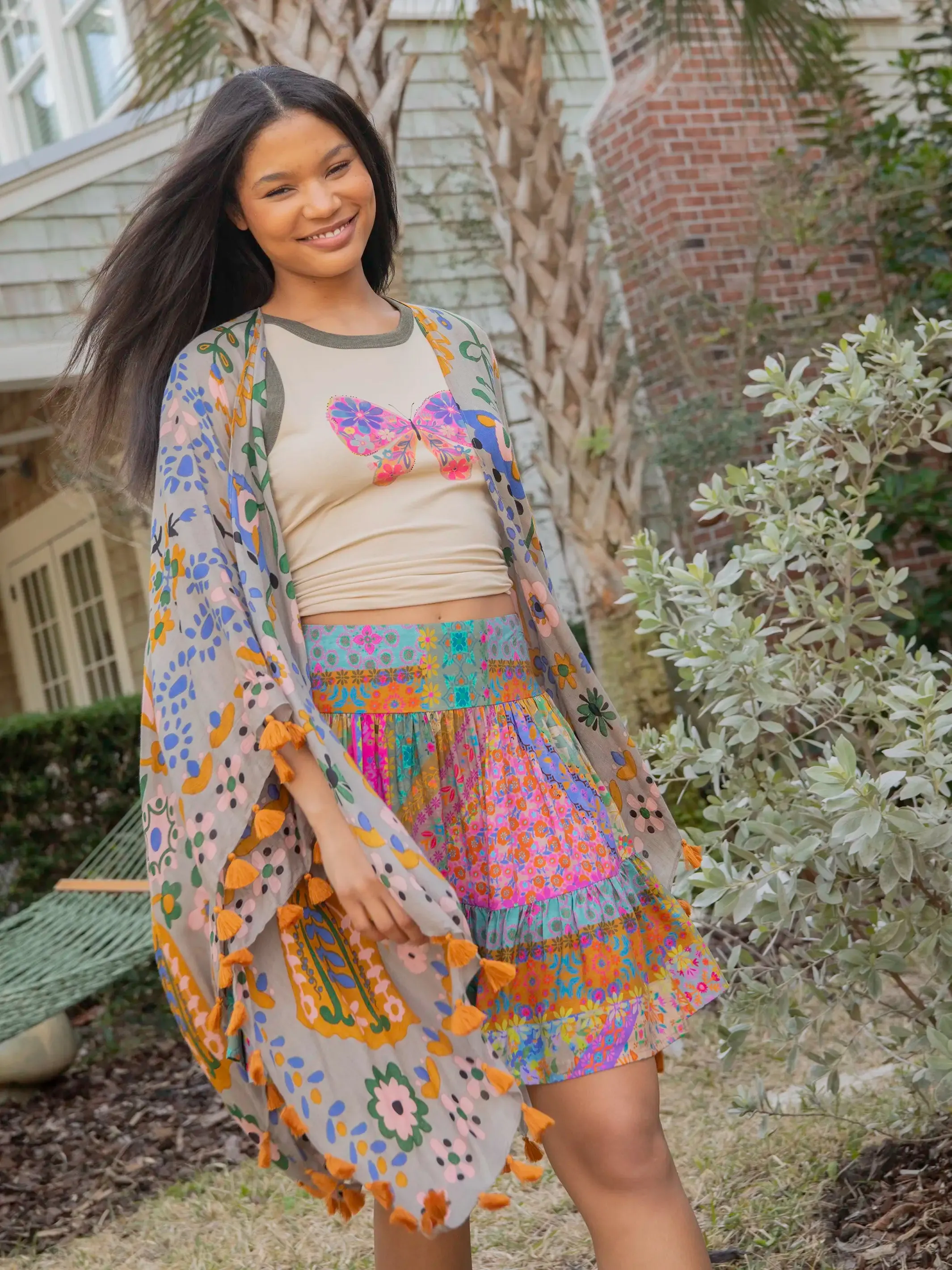 Susie Tiered Skirt - Folk Flower Patchwork sold by NATURAL LIFE product image thumbnail 2